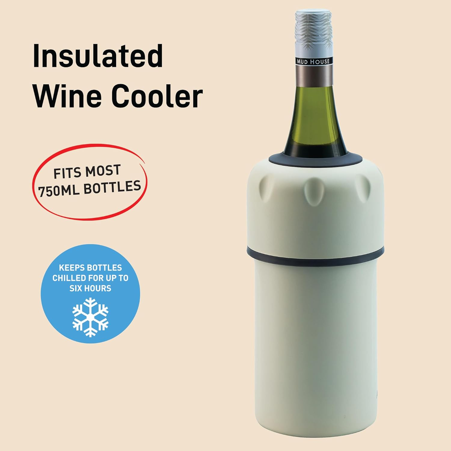 Avanti Insulated Wine Cooler - Sand - Keeps Your Wine Cold up to 6 Hours, No Ice Required = No Mess image number 2