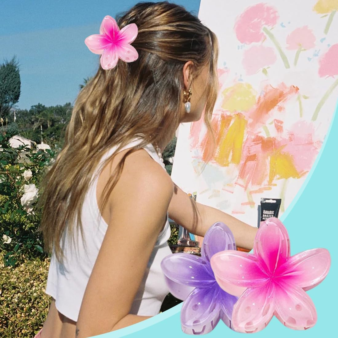 BCHKO Pack of 8 Flower Hair Clips Hair Clip Flower Hawaiian Flowers Claw Clips for Women Thick Thin Hair Styling Accessories (8 Colours) image number 4