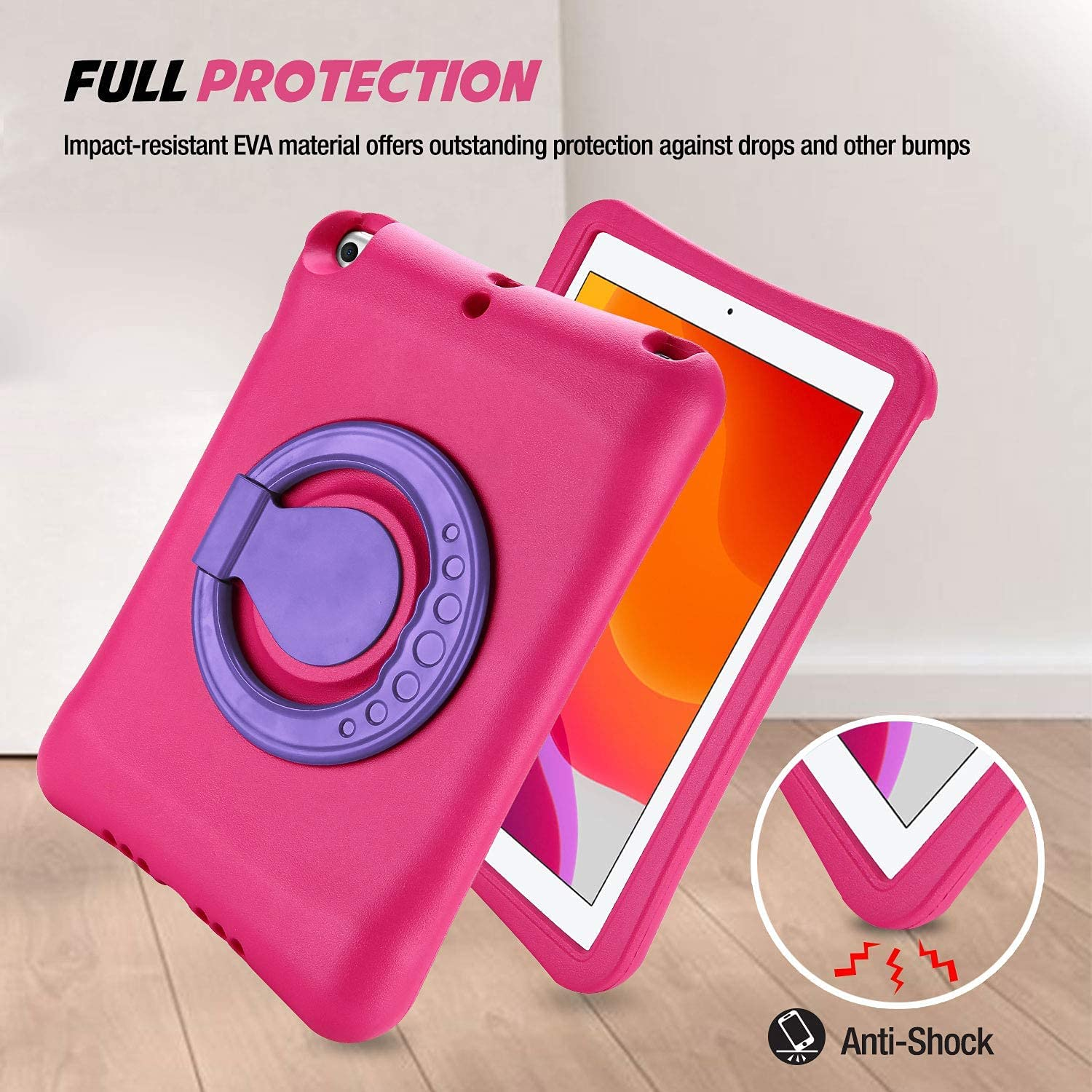 Procase Kids Case for Ipad 10.2 9Th Gen 2021/ 10.2 8Th Gen 2020 / 7Th Gen 2019 /Ipad Air 10.5 3Rd Gen/Ipad Pro 10.5, Durable Shockproof Light Weight Protective Cover with Rotatable Kickstand and Grip -Magenta