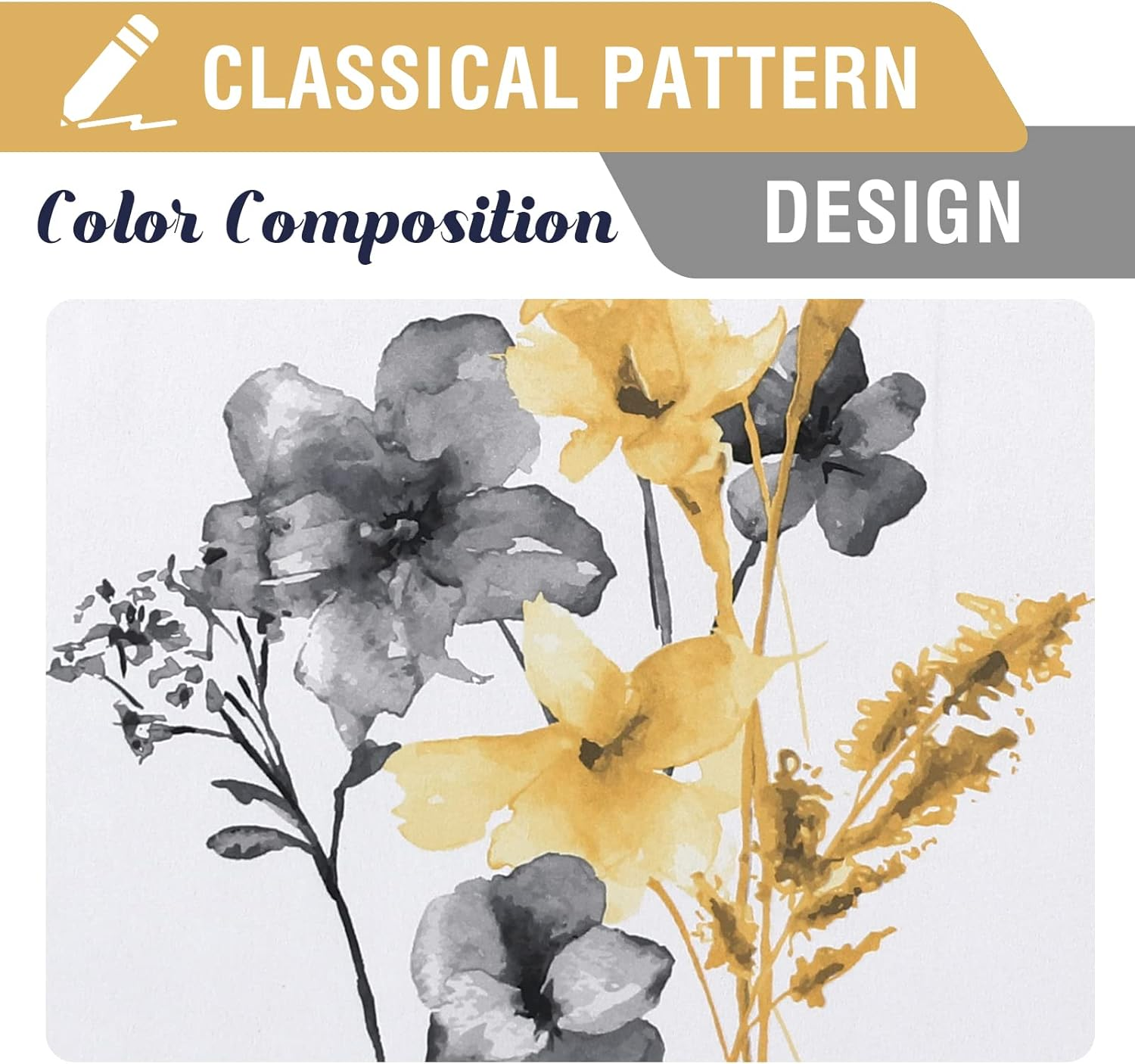 Princedeco 100% Blackout Curtains 2 Panels Set Cattleya Floral Printed Drapes Leah Floral Thermal Curtains for Bedroom with Black Liner Sound Proof Curtains,Grey and Yellow W132Cm X D213Cm image number 5