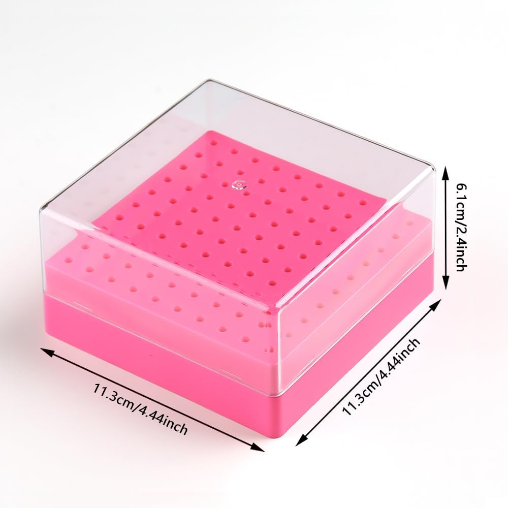 Fspronail Nail Drill Bits Holder,100 Holes Nails Drill Grinding Head Organizer Empty Box,Nail Drill Kit and Nail Drills Cleaning Brush Dust-Proof Storage Display Manicure Tool Container Case(Rose Red) - Black image number 4