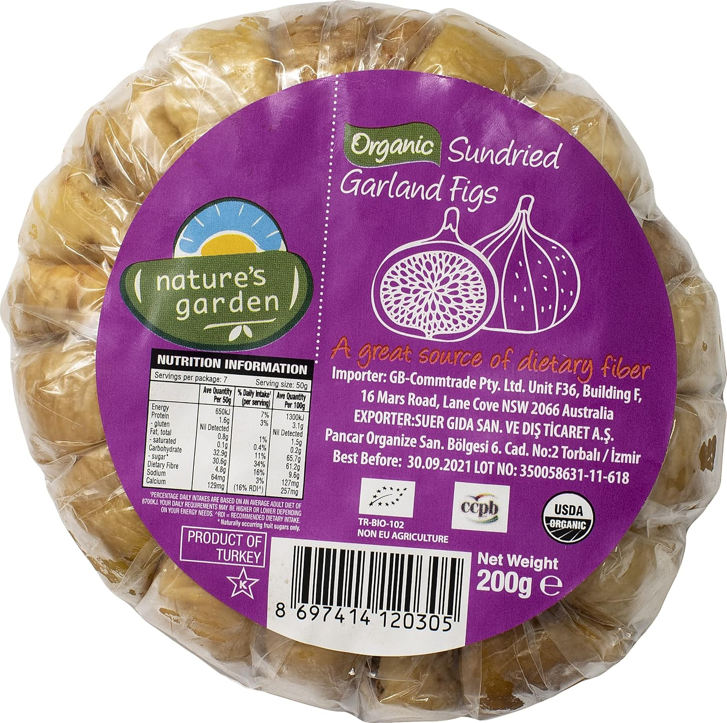 Natures Delight Natures Garden Organic Dried (Turkish) Figs Wheel 200 G