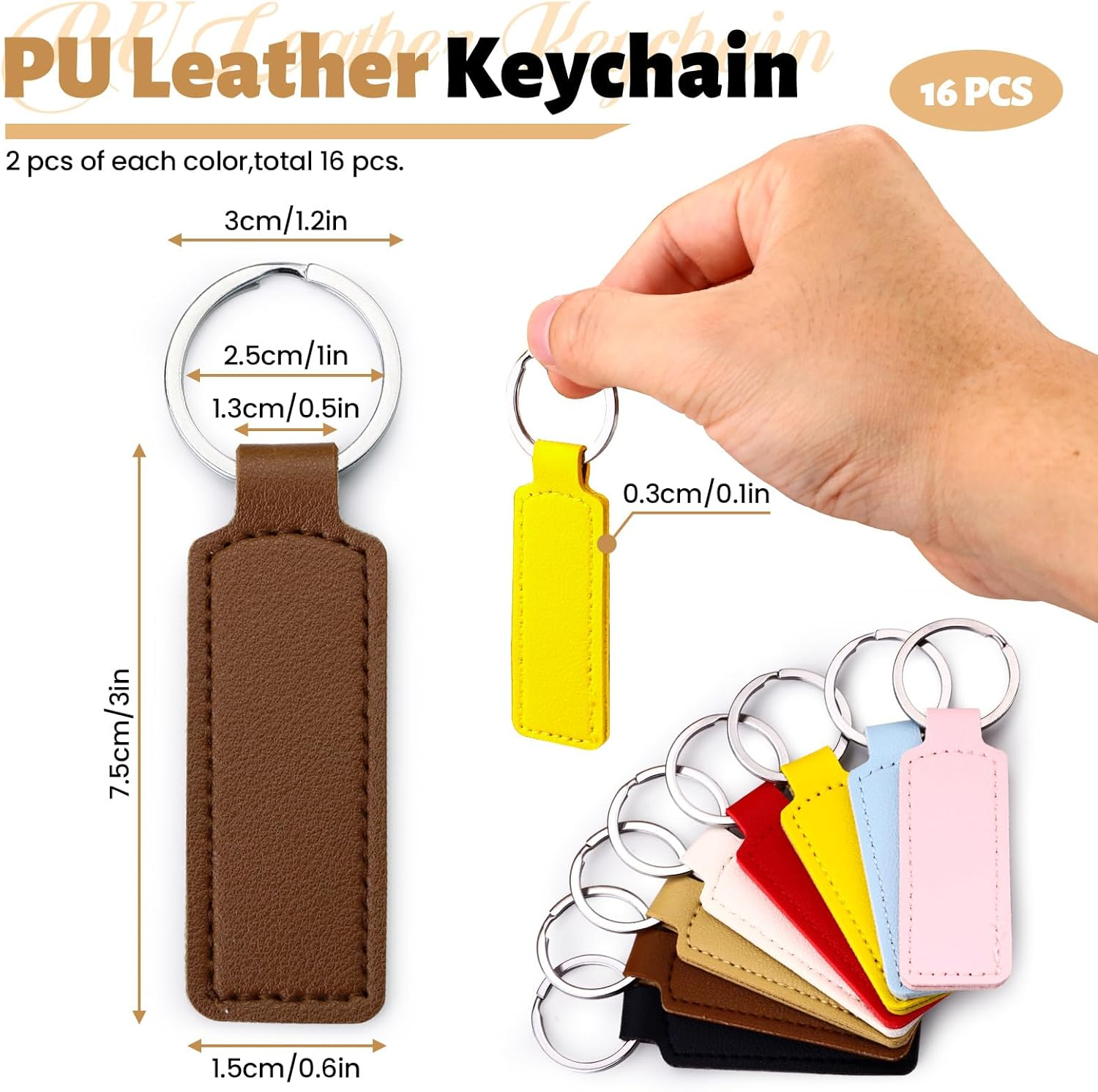 NEETUE 16 PCS Blank Leather Keychains, DIY Keychains PU Leather Key Chains for Pendant Ornament Making, Car Key Chain Making image number 3