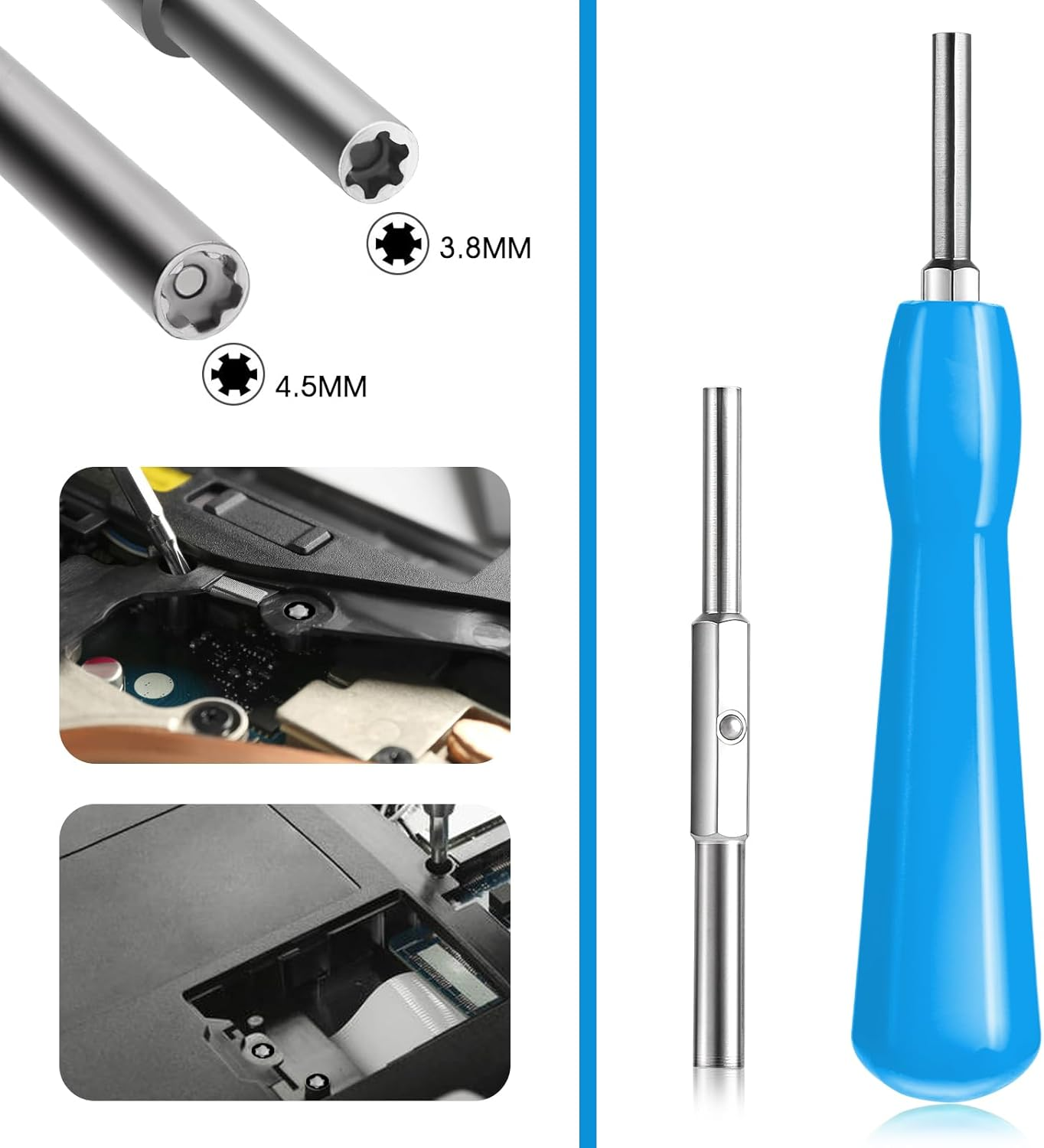 Gamebit Screwdriver 4.5 Mm and 3.8 Mm, Double-Ended Gamebit Screwdriver Set, Safety Screwdriver for Repair SNES, NES, N64, Gameboy, Magnetic Screwdriver (Blue) - Orange image number 7