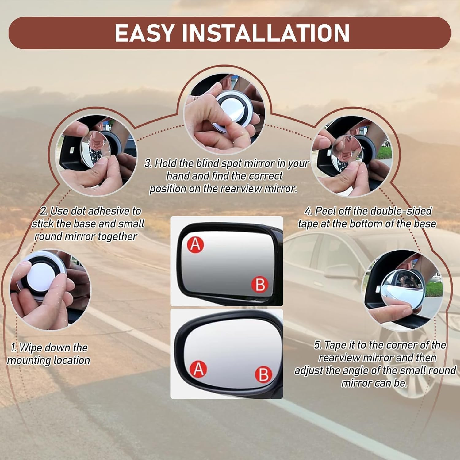 2PCS Heart Shaped Blind Spot Mirrors for Cars - Adjustable Angle, Wide Angle Convex Rear View Mirror - Universal Fit for Cars, Suvs, Trucks - Enhanced Driving Safety Accessories image number 2