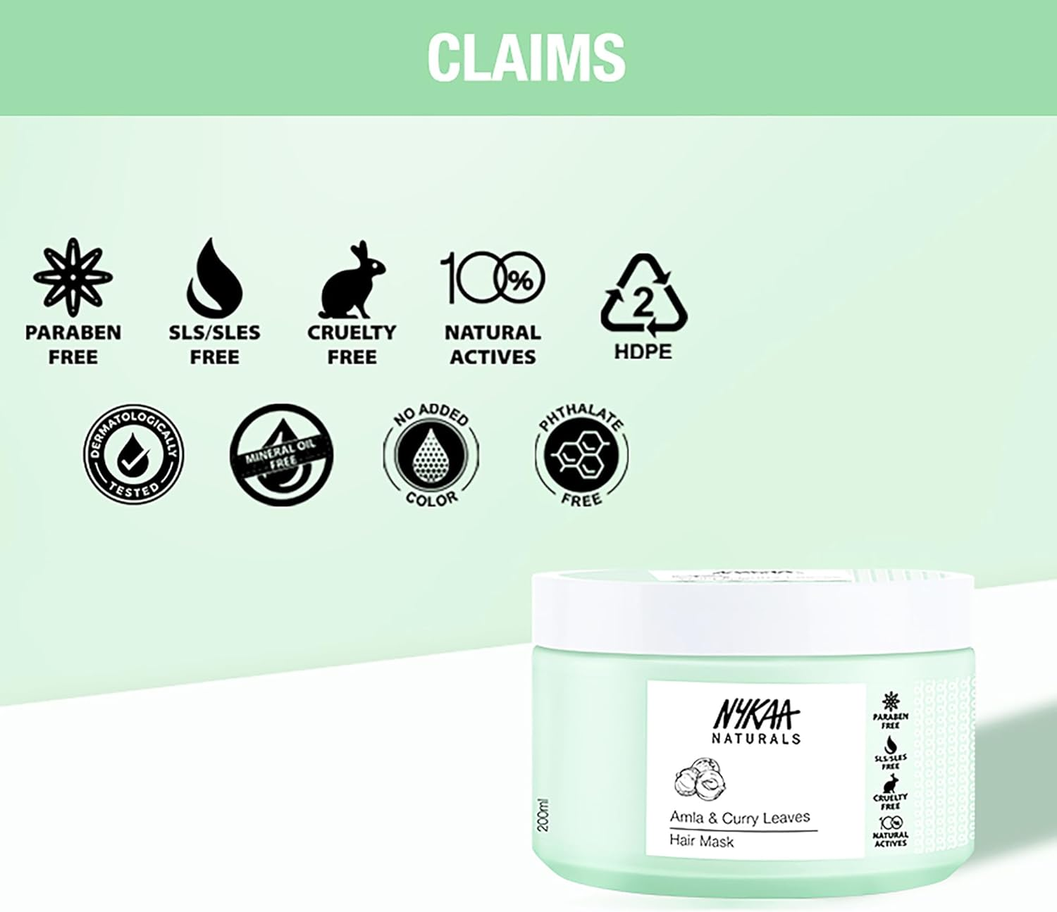 Nykaa Naturals Hair Mask-Anti-Hairfall, Strengthens Hair, Prevents Hair Loss and Thinning, Deep Nourishing-100% Natural Actives, for All Hair Types, Men and Women 200Ml (Amla & Curry Leaves) image number 5