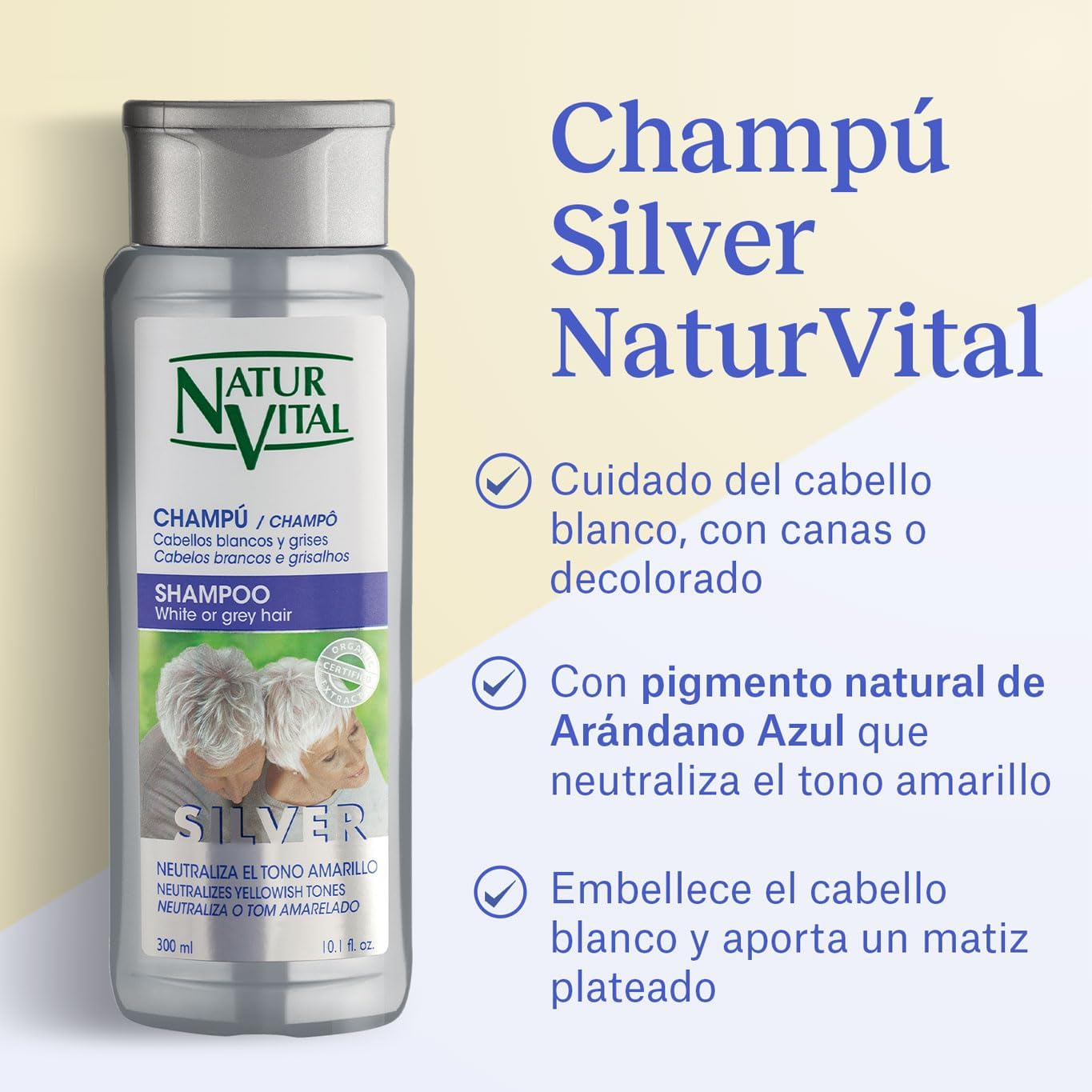 Naturvital Silver Shampoo with Blueberry Extract for Blonde, Silver, White or Grey Hair -300Ml image number 5