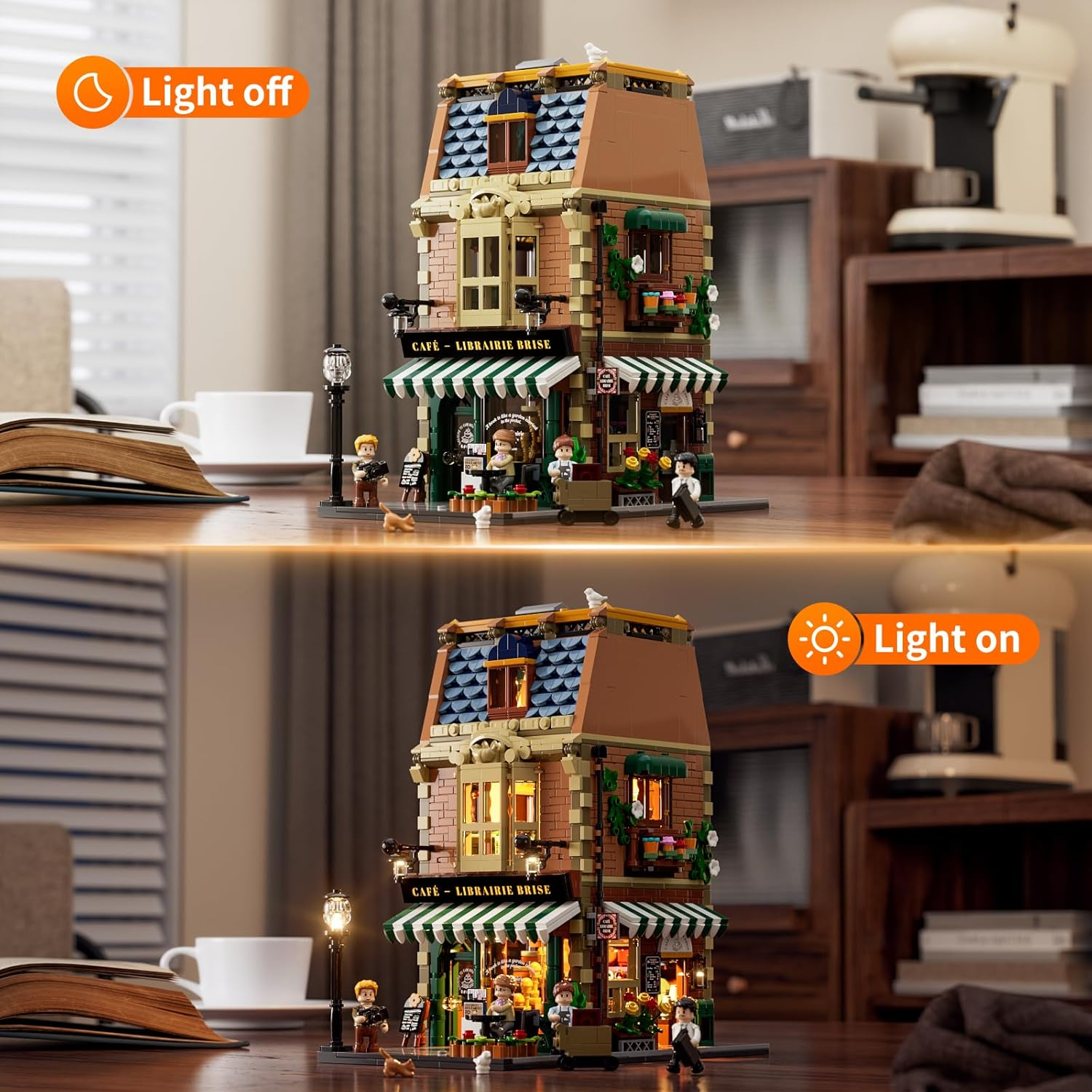 Funwhole Book-Cafe Lighting Building-Bricks Set - City Town Coffee House LED Light Modular Construction Building Model Sets 1718 Pcs for Adults and Teen image number 1