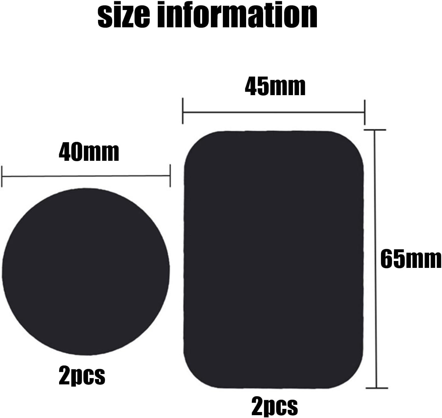 Metal Plate for Cell Phone Magnetic Strong Adhesive Sticker 2 round and 2 Rectangle Black for Magnetic Car Mount and Phone Holder