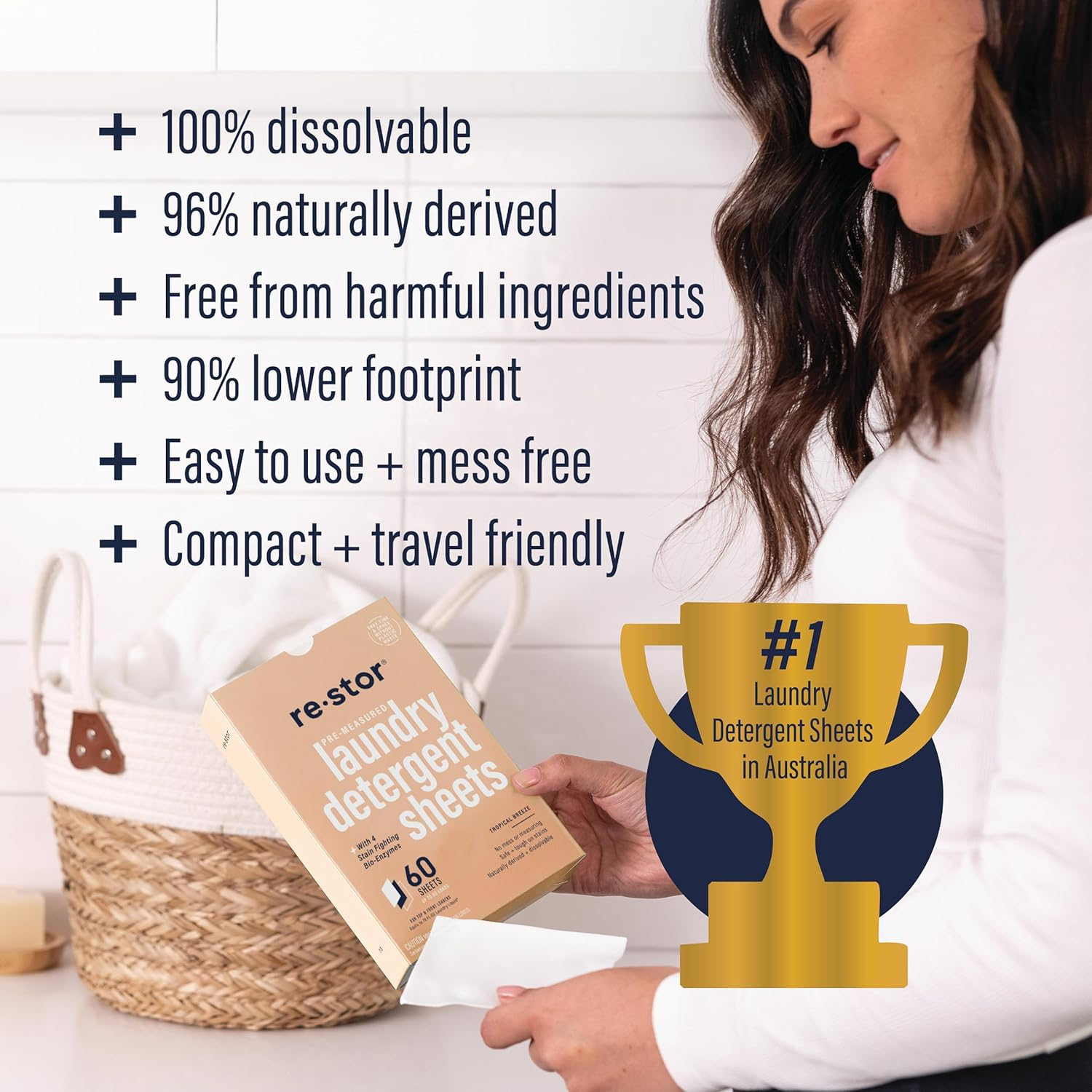 Restor Laundry Detergent Sheets Tropical Breeze 60 Loads | Eco Friendly Plastic Free Travel Laundry Washer Sheets | Superior Stain Fighting Washing Detergent Sheets Number One in Australia image number 4
