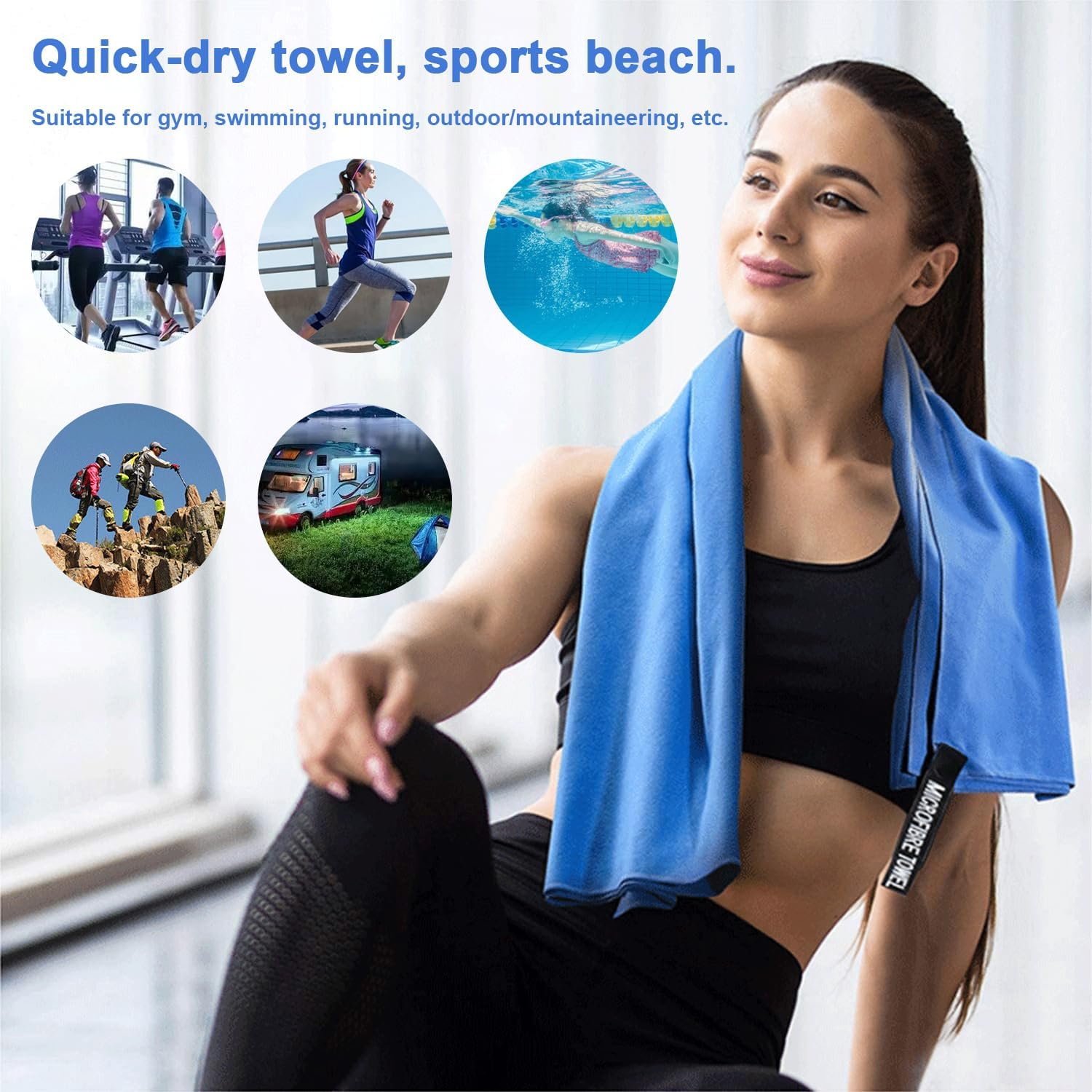 GIOD Microfibre Towel Travel，Camping Towels Set of 3, Quick Drying Bath Towels, Sports Fitness Reversible Fleece Quick Drying Towels for Gym, Pool, Yoga, Beach, Outdoor Travel (Blue) image number 4