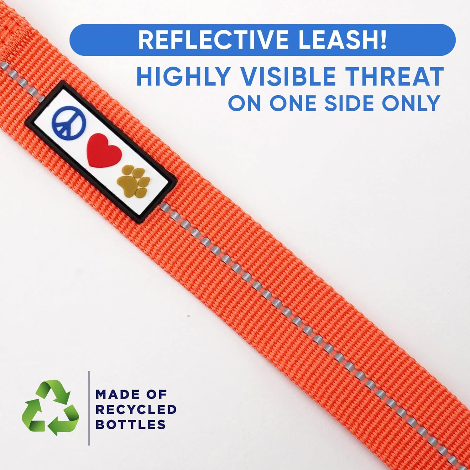 Pawtitas 6 FT Recycled Dog Leash with Reflective Stitched Thread Stitched on Side| Medium Reflective Dog Leash Made from Plastic Bottles Collected from Oceans &ndash; Coral 6 Ft Dog Leash image number 4