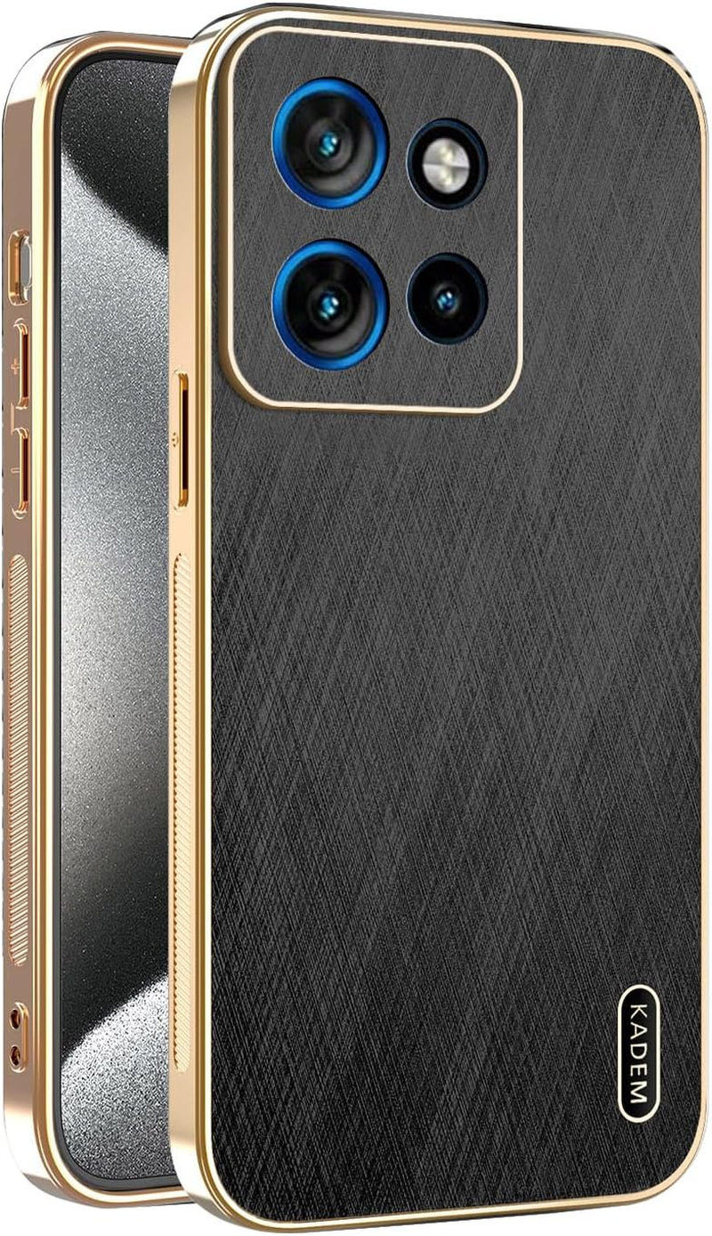 ILING Case for Motorola Moto G75 5G, Brushed Texture Design Premium Mobile Phone Case Made of Leather Finish, Ultra Thin Soft Silicone TPU Bumper Shockproof Protective Case (Gold)