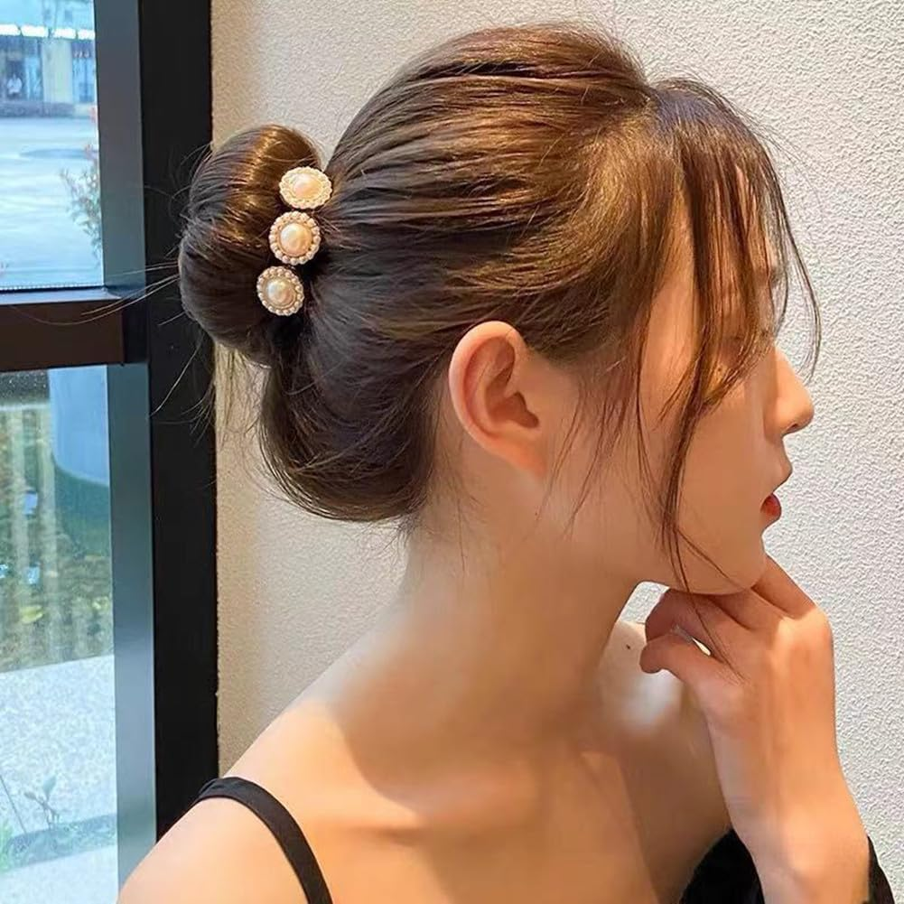 4 Pieces Flower Pearl Hair Bun Maker Twist Headband Doughnut Bun Maker Lazy Hairstyle Accessories for Women Girls