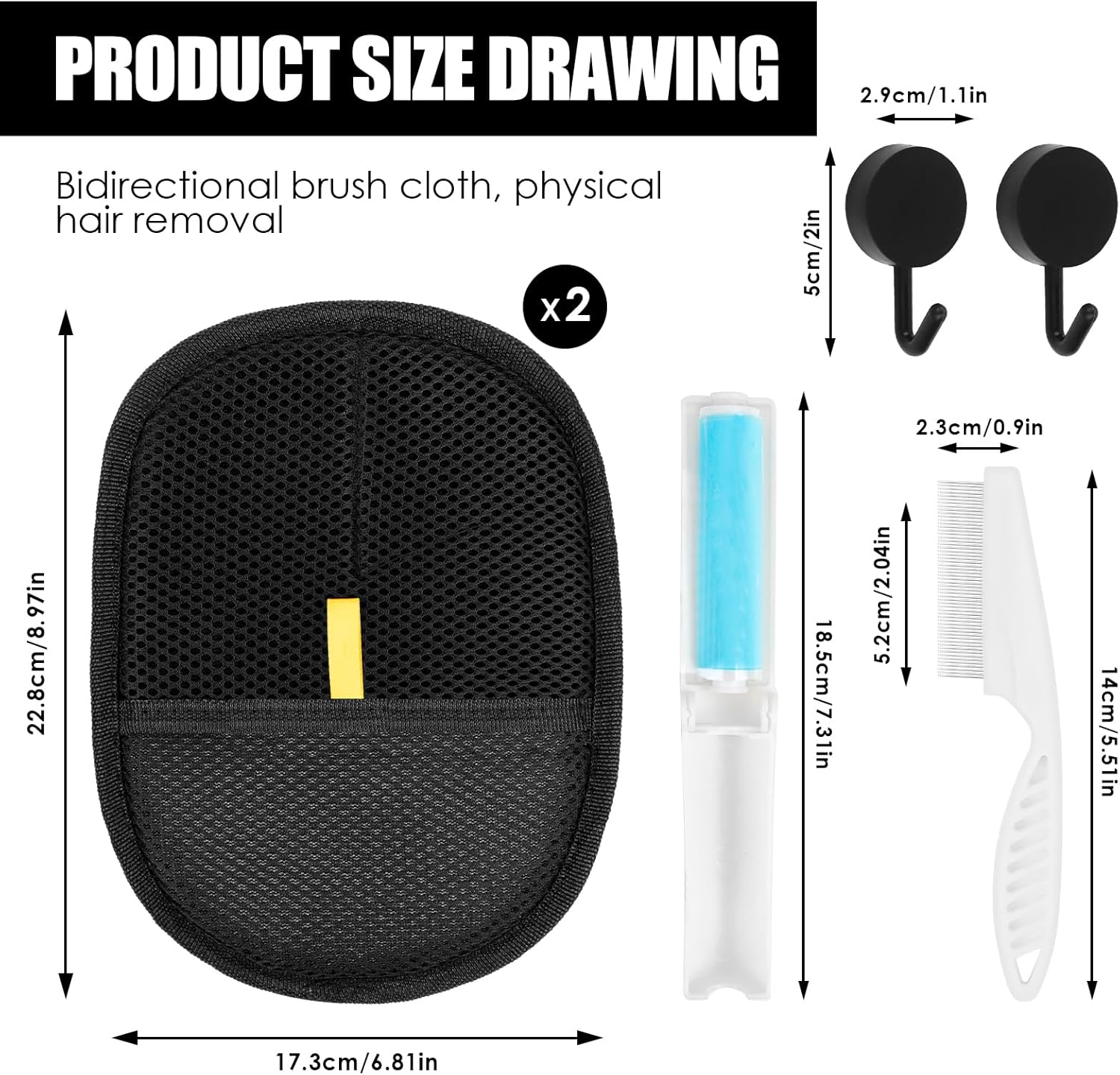 AKONE Fur Magnet Glove, 6-Piece Pet Hair Remover Set, Care Gloves, Pet Hair Removal Gloves for Cats and Dogs