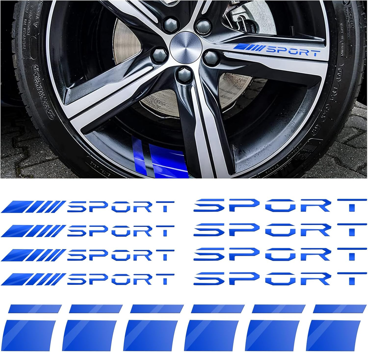 14 PCS Car Decal Stickers, Sport Logo Car Rear Stickers & Mirror Decals, Auto Wheel Reflective Personality Stripes, Sport Emblem Wheel Rim Decor Stickers for All Vehicles (Black)