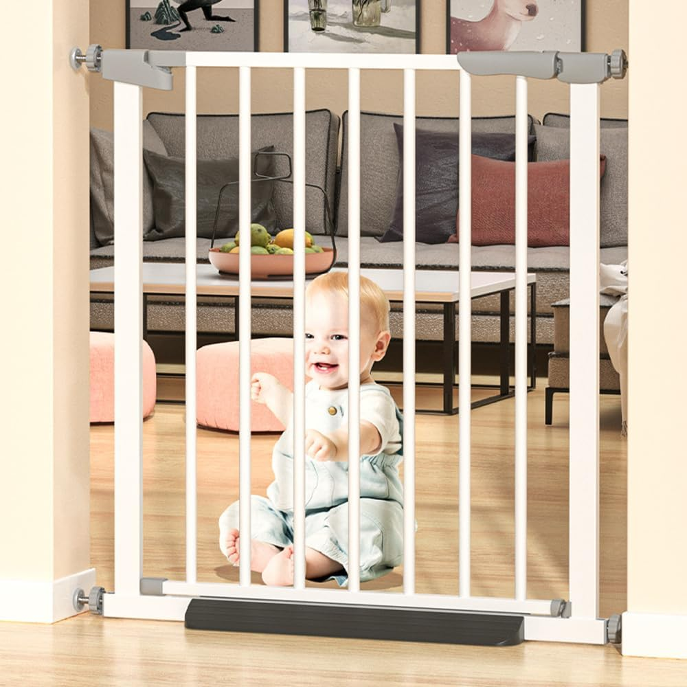 Pet Security Gate, Tall White Pet Gate, Extra Tall and Wide Child Door, Baby/Dog Gateway, Auto Close Safty Phylum Easy Walk Thru Wide Safety Phylum for Dog, White
