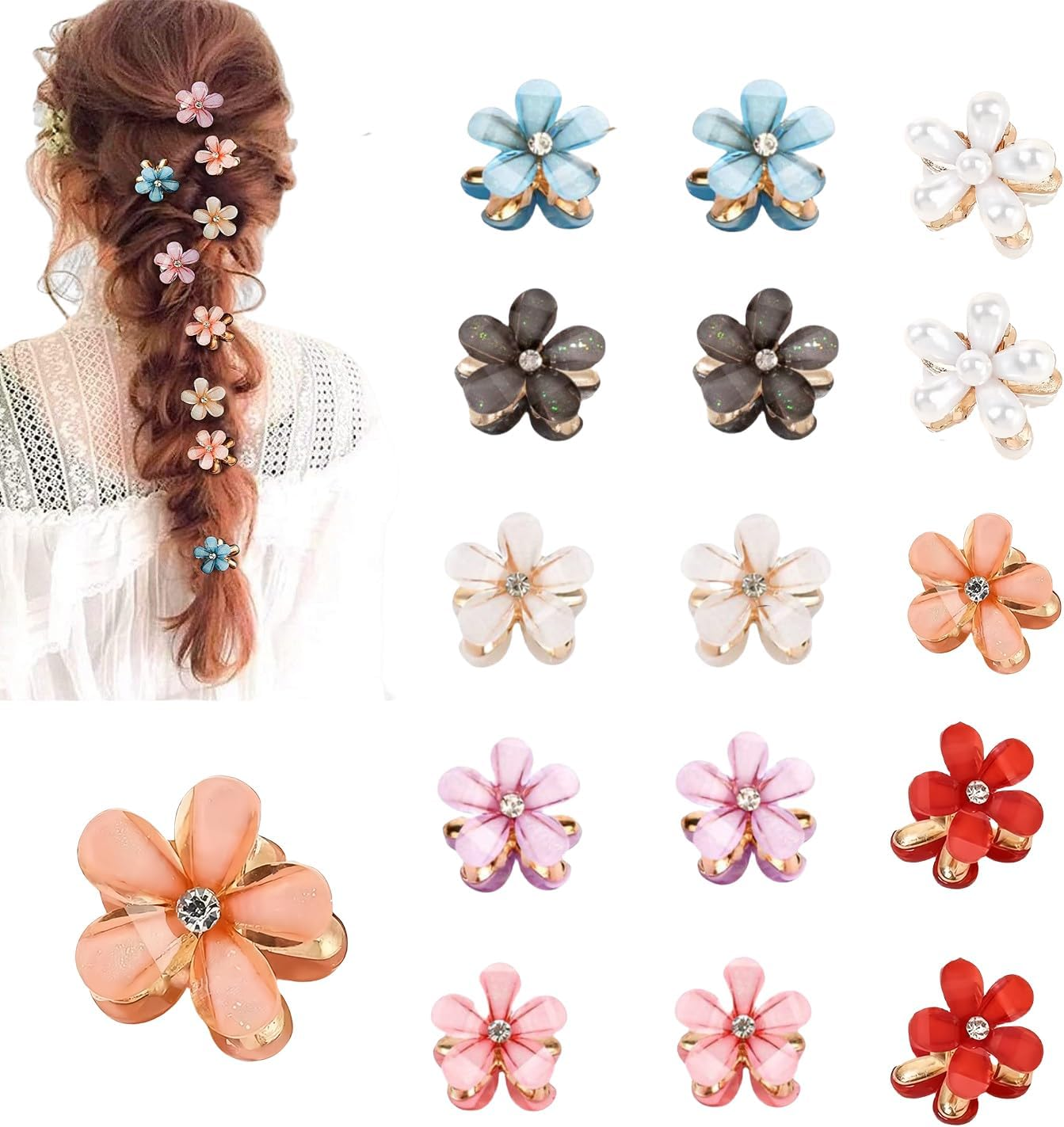 Mini Flower Hair Clips Multicolor Set of 16 image number 3