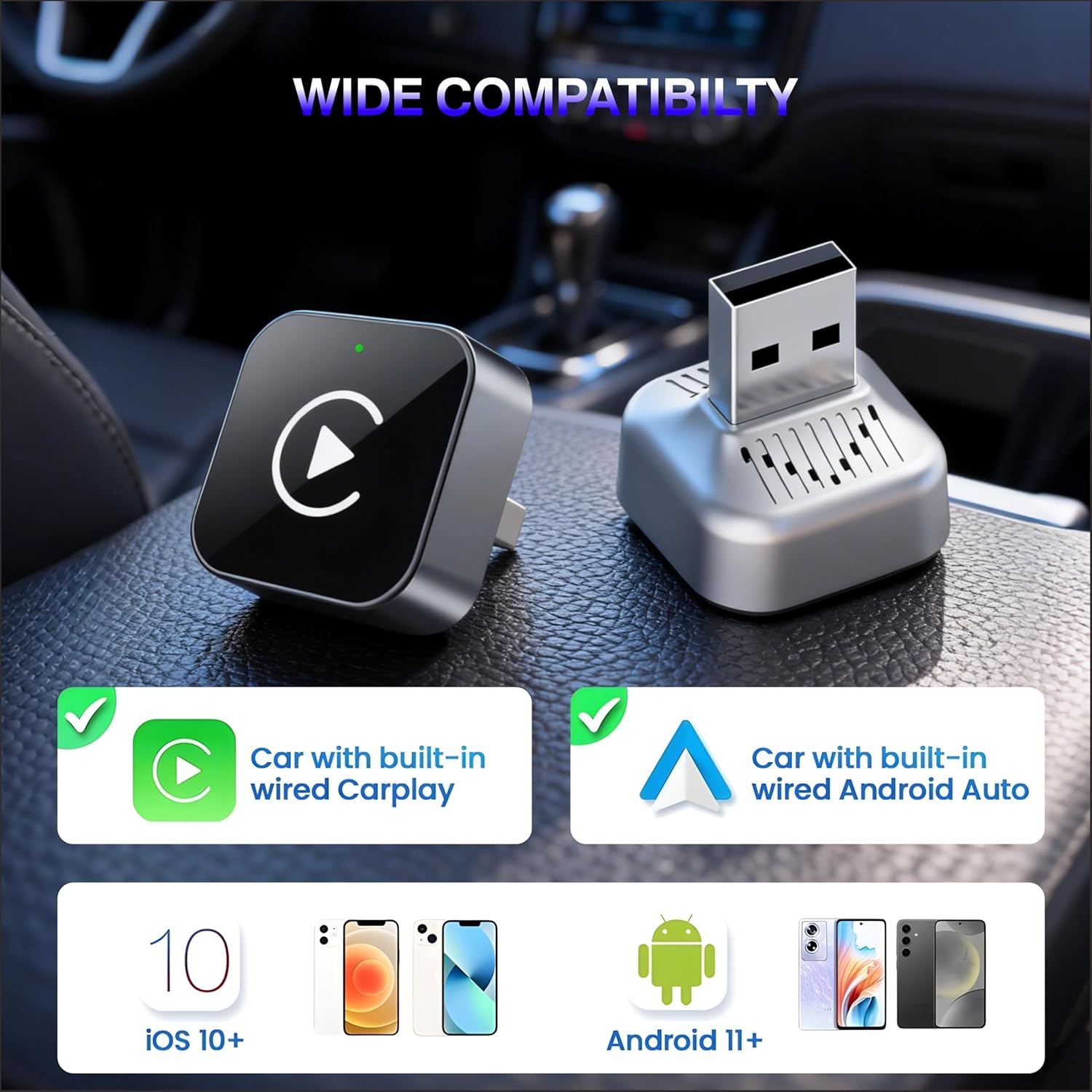 Wireless Carplay Adapter for Iphone, 2-In-1 Carplay Wireless Adapter with USB-C Converter, Plug & Play Car Play Wireless Adapter, Auto-Reconnect for Ios 10+,Android 11+ image number 4