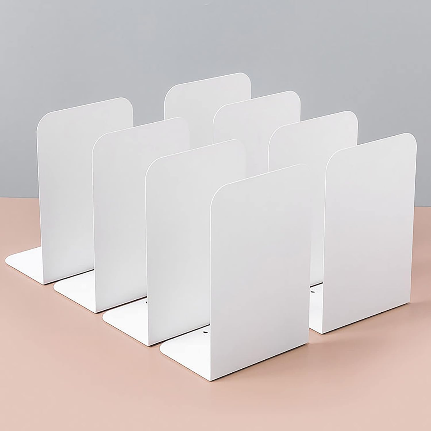 8 Pieces Bookends, White Book End, Heavy Metal Non Skid Sturdy Decorative Great for Bookshelf Office School Library - 4, Black image number 2