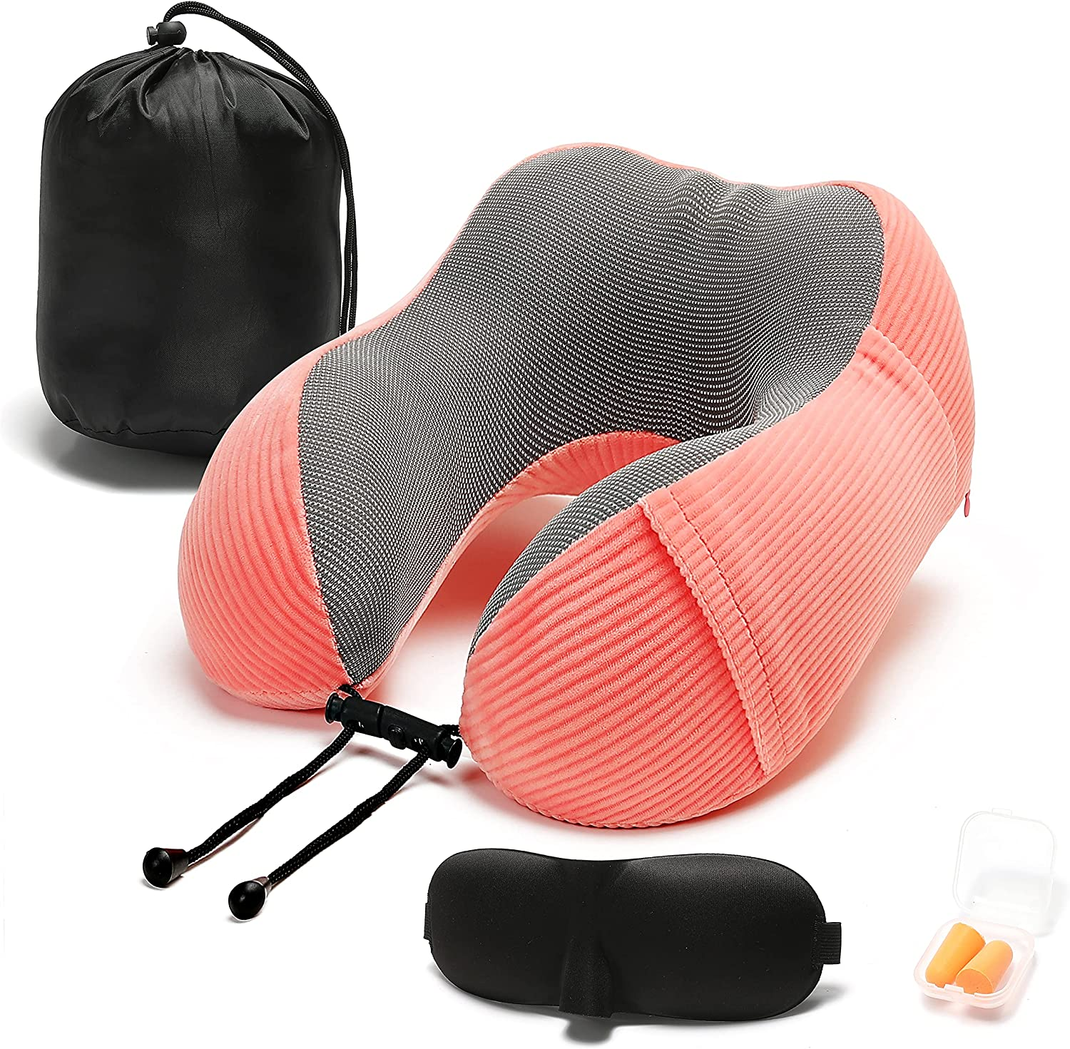 Memory Foam Neck Pillow with 360-Degree Head Support Lightweight Comfortable Travel Airplane Pillow with Storage Bag for Sleeping, Traveling,Car, Train, Bus and Home Use(Blue)