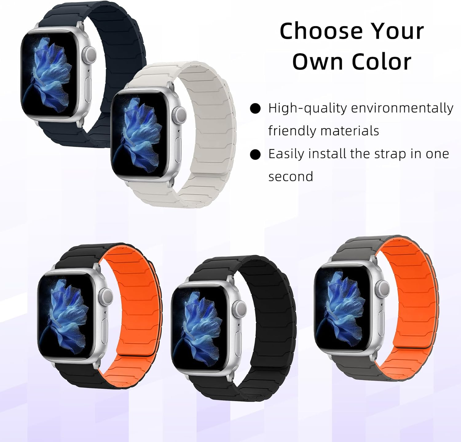 Hinnwer Magnetic Strap Compatible with Apple Watch Straps 46Mm 42Mm 41Mm 40Mm 38Mm 49Mm for Men Women, Strong Silicone Magnetic Sport Loop Bands for Apple Watch SE 2/Se/Series 10/9/8/7/6/5/4/3/2/1 image number 3