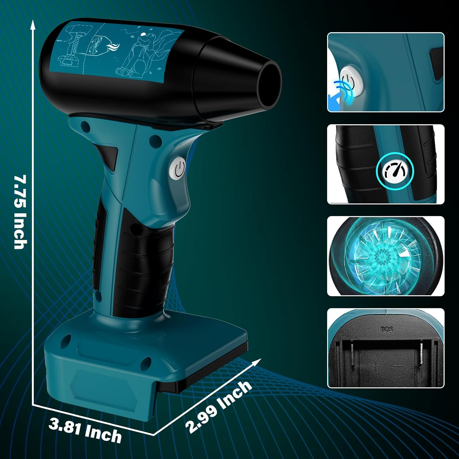 URUN Jet Dry Mini Blower for Bosch GBA 18V Battery, 130000RPM 18V Battery Blower, Portable Dust Blower, Air Blower Brushless for Cleaning PC, Keyboard and Car (No Battery)