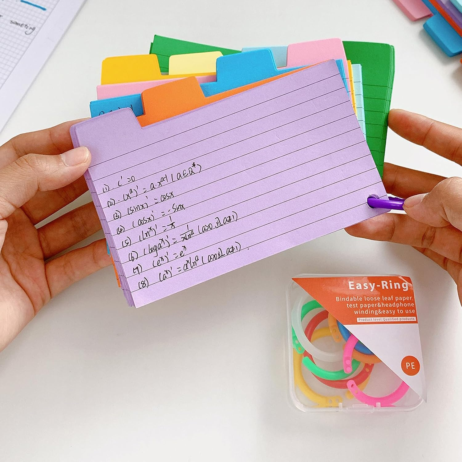 VANRA Index Card Holder 3X5 Flash Card Organizer Case 300 Colored Index Cards Bulk Blank Note Cards with Ring (Black) image number 2