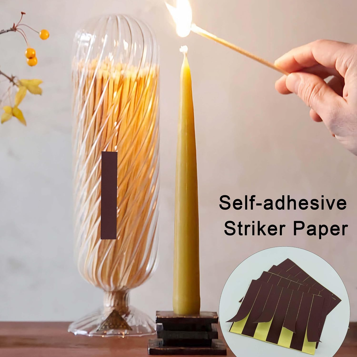 Match Striker Sticker, Reddish Brown Match Strike Paper with Adhesive Pre, 28 Pieces - Cut in Rectangular for for Safety Matches in Bell Jar (Reddish Brown) image number 1