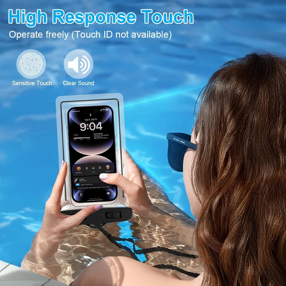 Diuli Waterproof Phone Pouch Case, 2 Pack IPX8 Waterproof Phone Case Bag for Swimming Adjustable Lanyard Underwater Dry Bag for Water Sports Beach Surfing（Black） image number 4