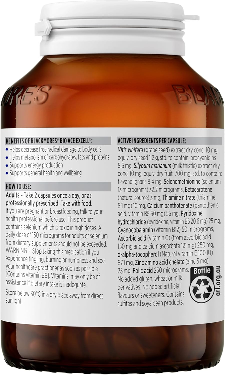 Blackmores Bio ACE Excell | Antioxidant Formula | Supports Energy Production | 150 Capsules image number 4