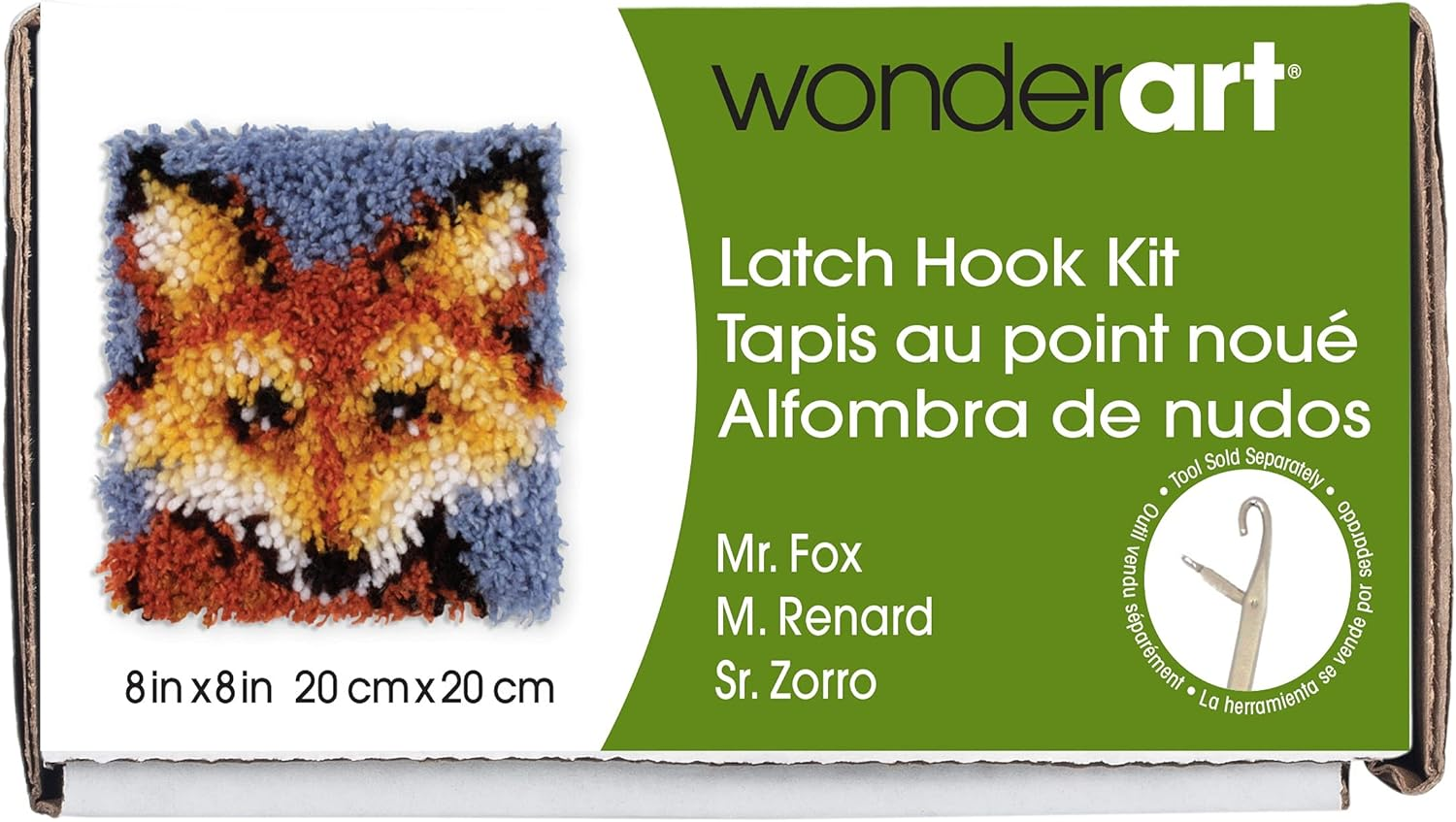 Wonderart Mr. Fox Latch Hook Kit, 8" X 8"