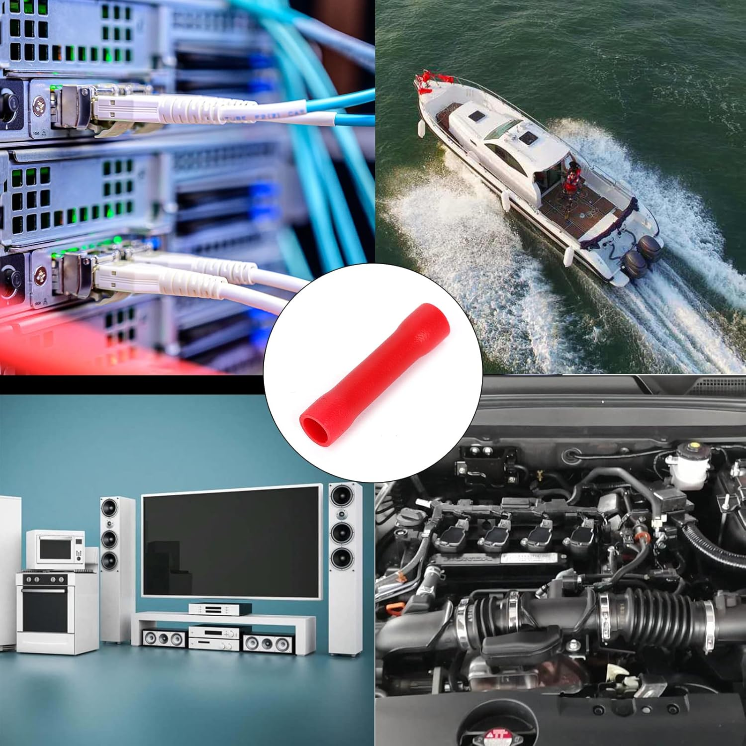 Ruimou 50Pcs Red 19A AWG 22-16 Crimp Copper Tube Butt Connector, Insulated PVC Terminals for Wire Cable, Car, Family,Electrical (Red) image number 1