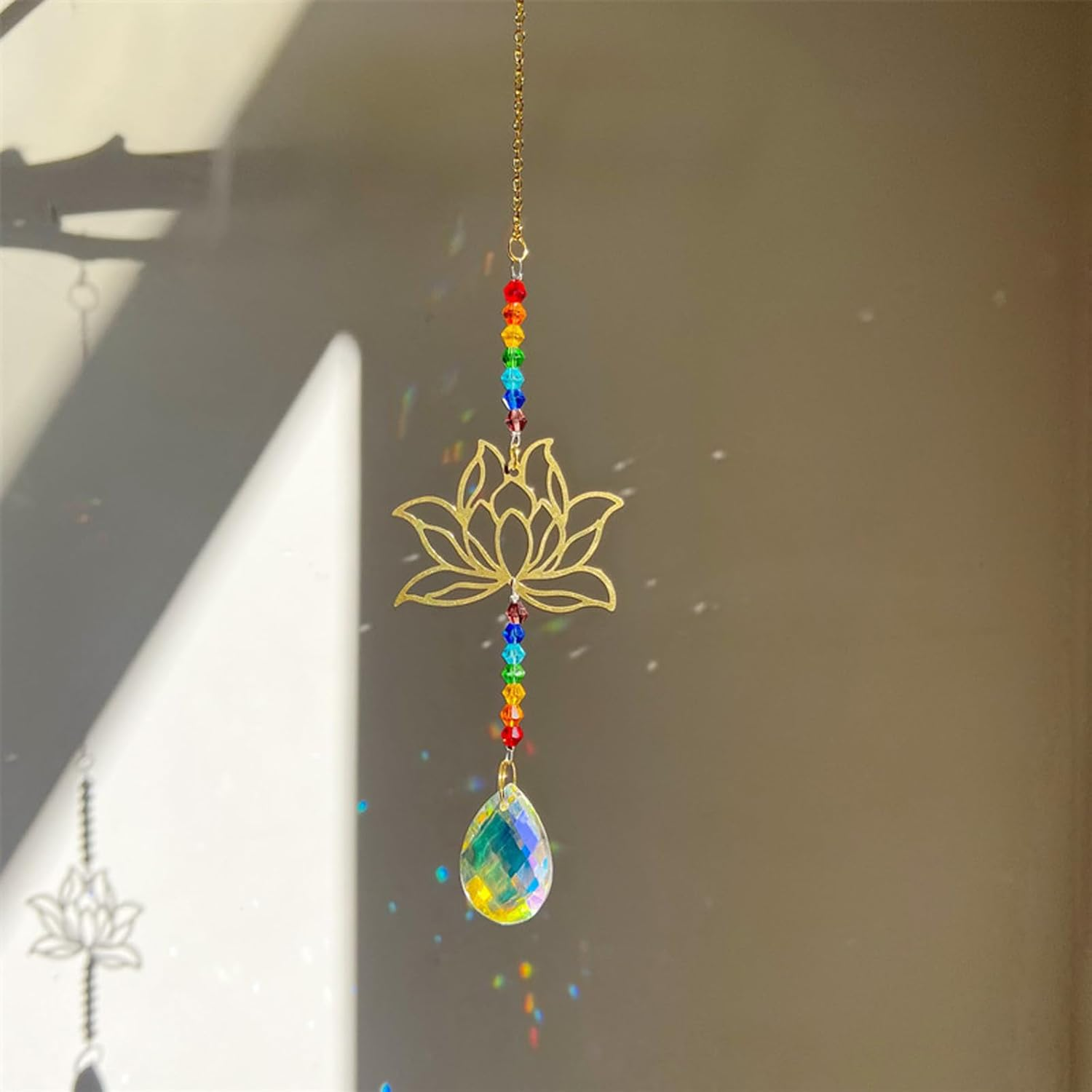 4 Pieces Crystal Suncatchers, Colorful Prism Hanging Sun Catchers with Chain Pendant Ornament, Hanging Crystal Sun Catcher Rainbow Maker for Window Home Wedding Party Garden Decor image number 2