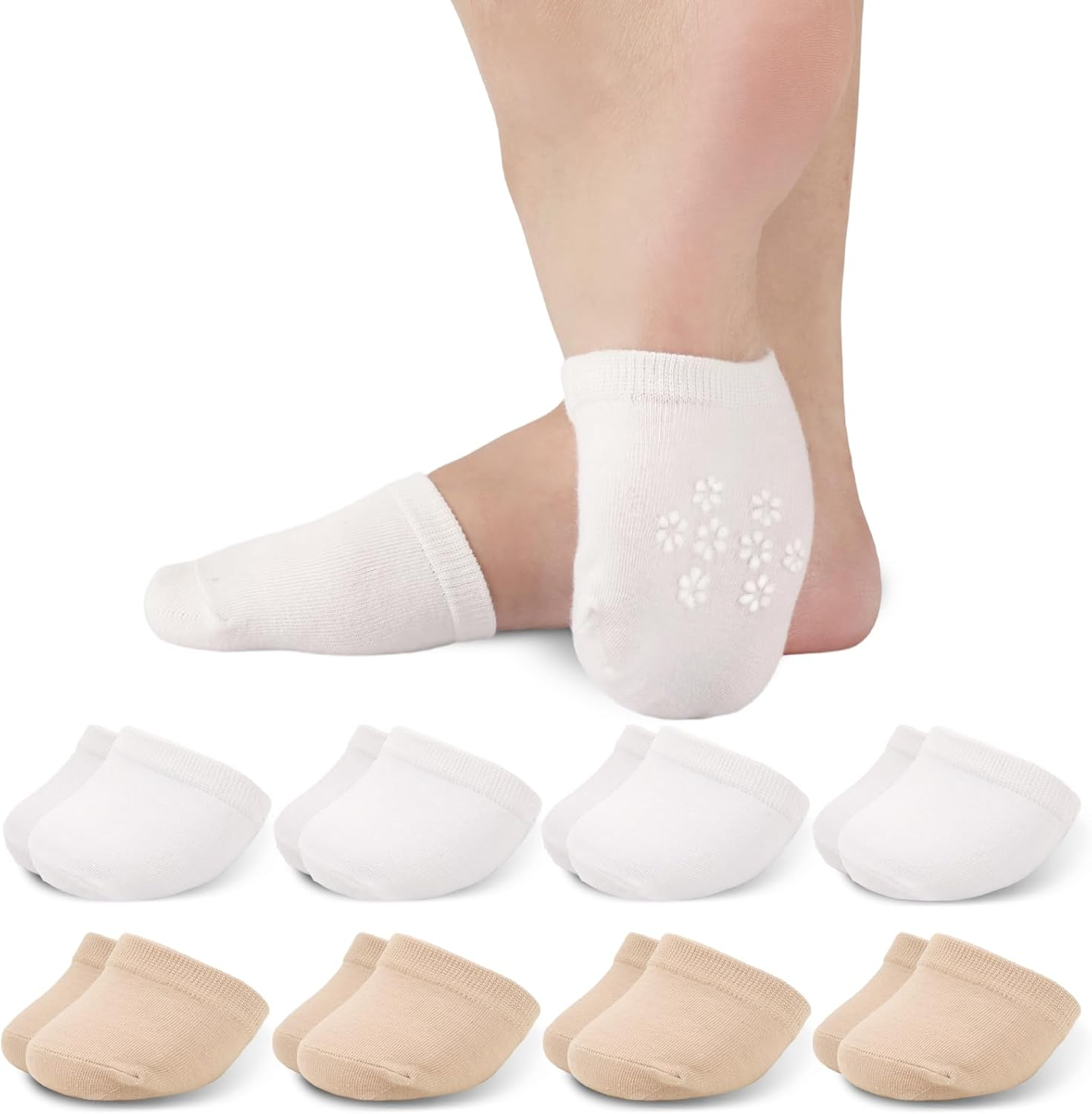 8 Pairs Toe Topper Socks Women No Show, Half Socks Women Seamless Grip Non Slip, Women Socks Toe Socks for Slingback Shoes - 2 Black 2 White 2 Nude 2 Pink image number 2