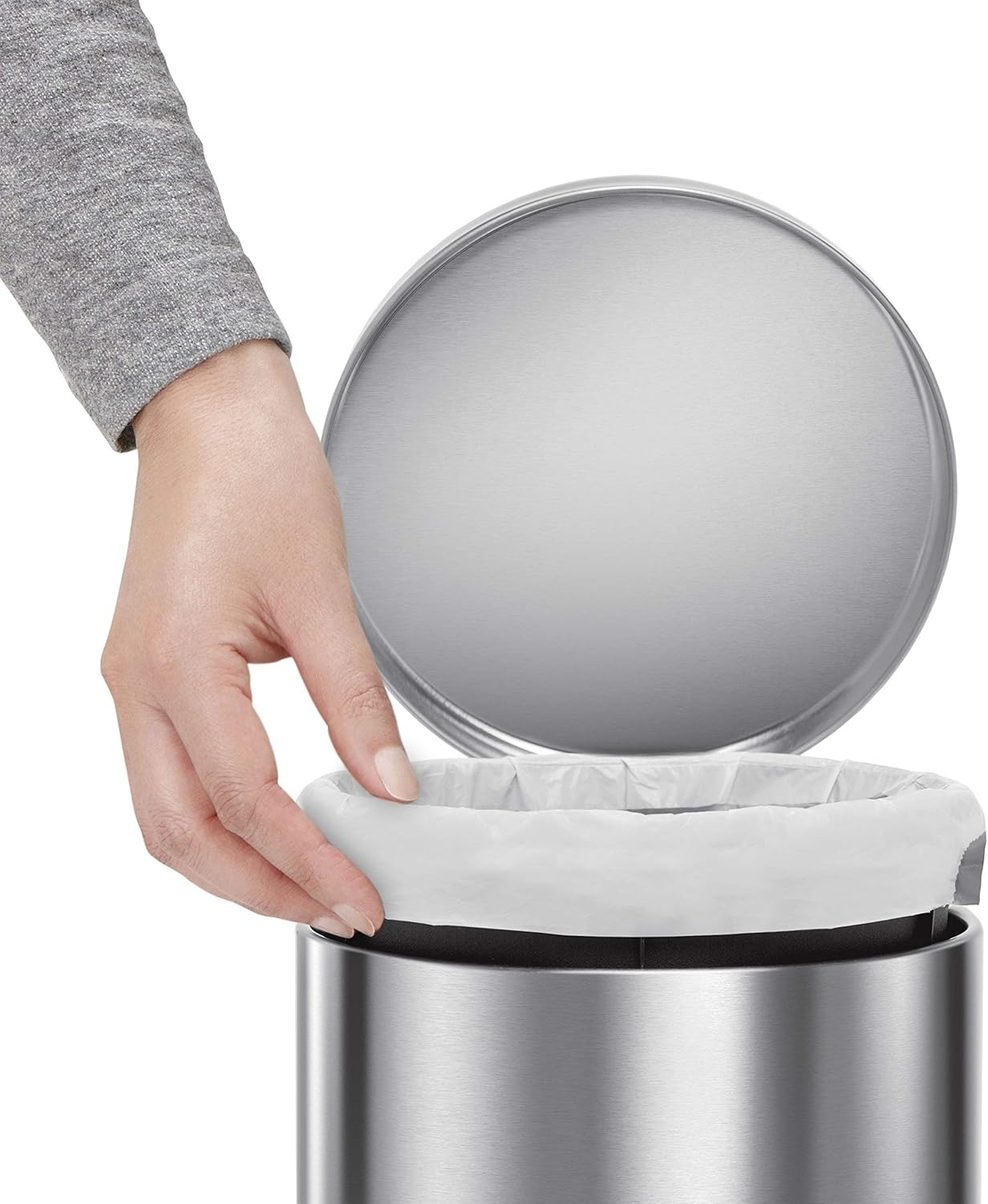 Simplehuman 4.5 Liter / 1.2 Gallon round Bathroom Step Rubbish Bin, Brushed Stainless Steel image number 2