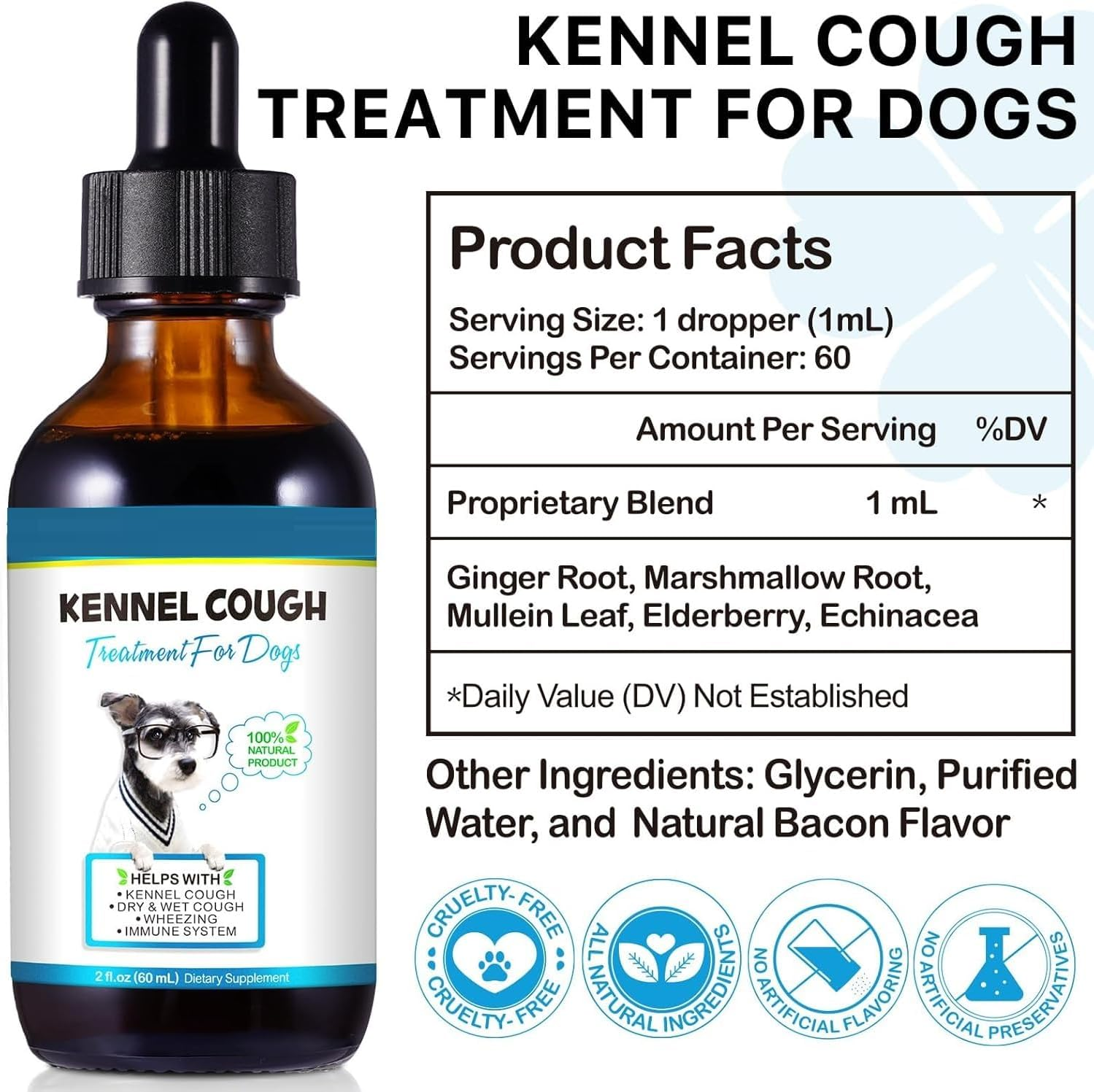 Natural Herbal Cough Drops for Dogs - Kennel Cough Relief & Respiratory Support - Soothes Dry/Wet Cough, Throat Congestion & Wheezing - All Breeds & Sizes - 60Ml Vet-Approved Formula image number 3