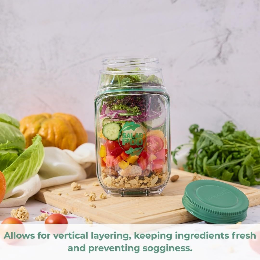 Prepara Salad Pod &ndash; Mason Jar Style Container with Side-Opening Bowl & Leakproof Dressing Capsule Bpa-Free Tritan&trade; Dishwasher/Microwave Safe Perfect for On-The-Go Lunches Meal