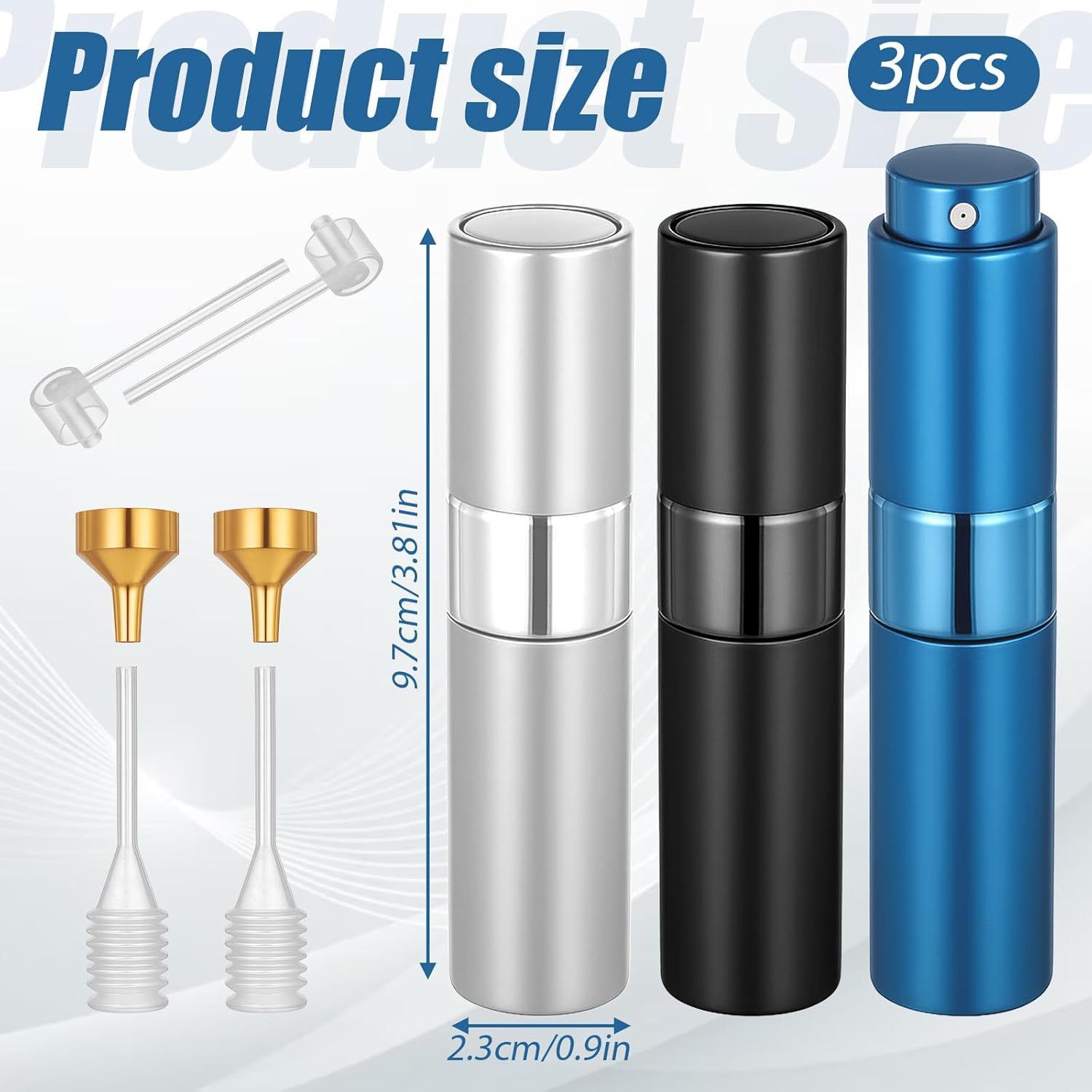 3 Pcs Travel Perfume Atomizer Refillable Mini Portable Sprayer Bottle Empty with Plastic Spring Dropper and Pump Head Dispensers and Metal Funnels for Women Men image number 5
