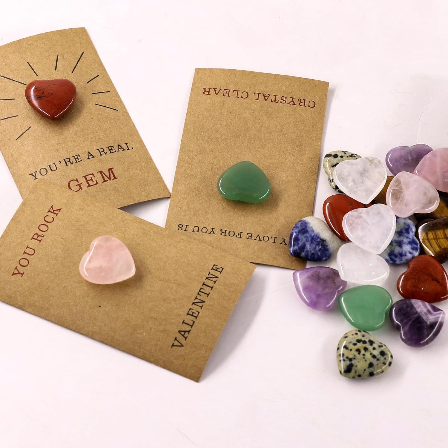 For Girl - 24 Pack Valentines Cards with Heart-Shape Crystals Natural Gemstone - Exchange Card Presents for Girls Boys School Class Classroom Party Favors image number 3