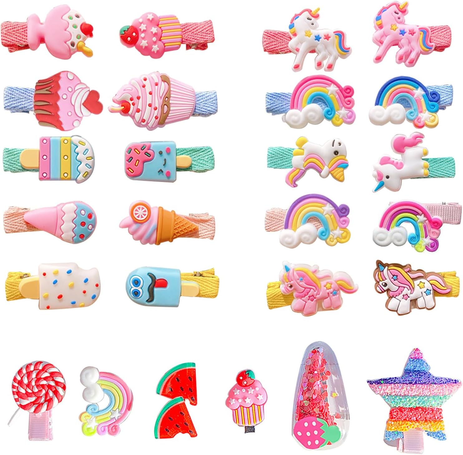 26 Pcs Hair Clip for Baby Girls, Toddler Hair Barretes Candy Unicorn Rainbow Ice Cream Lollipop Pentagram Fully Covered Cute Hair Accessories for Baby Infants Toddler Girls