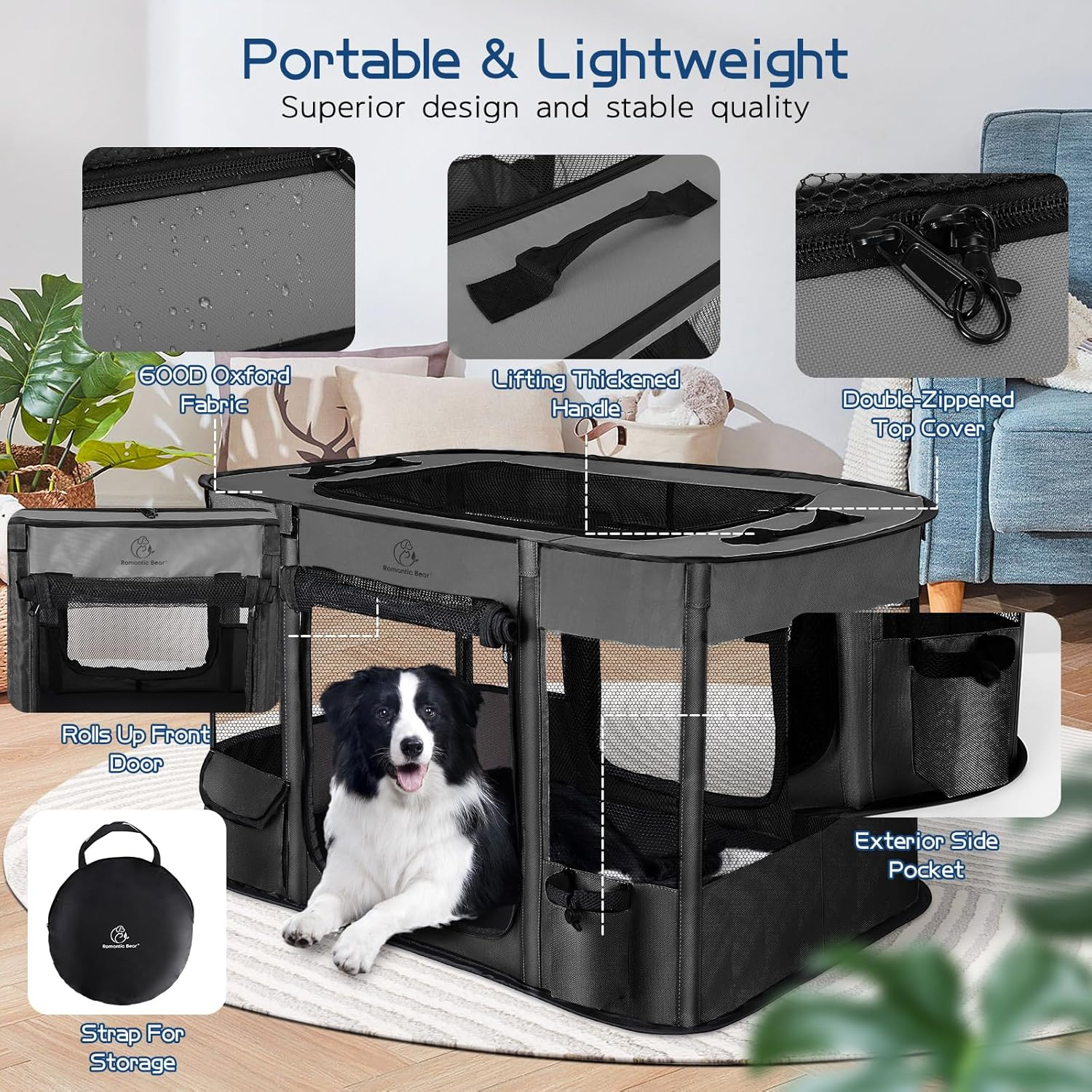 Dog Playpen,Pet Playpen, Foldable Dog Cat Playpens,Portable Exercise Kennel Tent, Water-Resistant Removable Shade Cover, Indoor Outdoor Travel Camping Use for Small Animals + Free Carrying Case