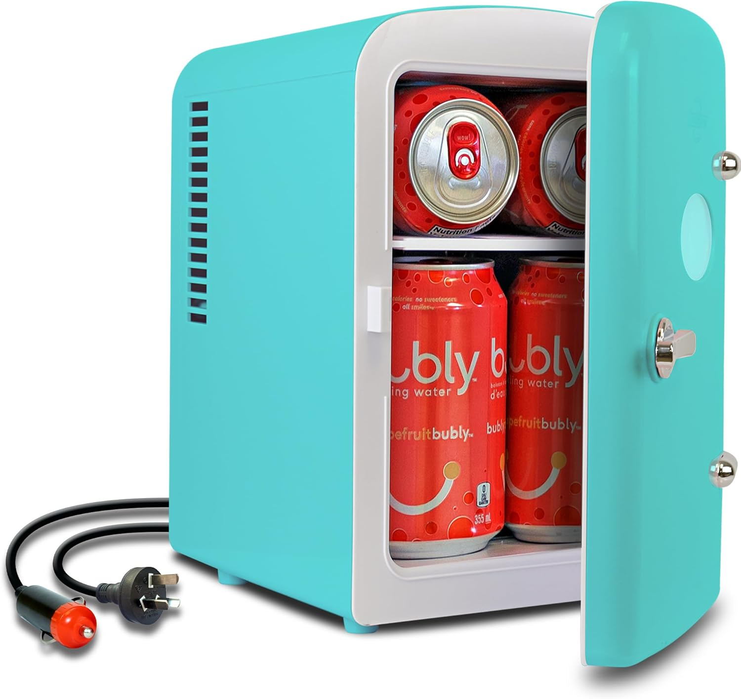 Koolatron Retro 4L 6 Can Portable Mini Fridge, Compact Car Refrigerator, Skincare Cosmetic Beauty Makeup Personal Cooler 12V and AC Cords Desktop Accessory for Bedroom Home Office Travel (Black)