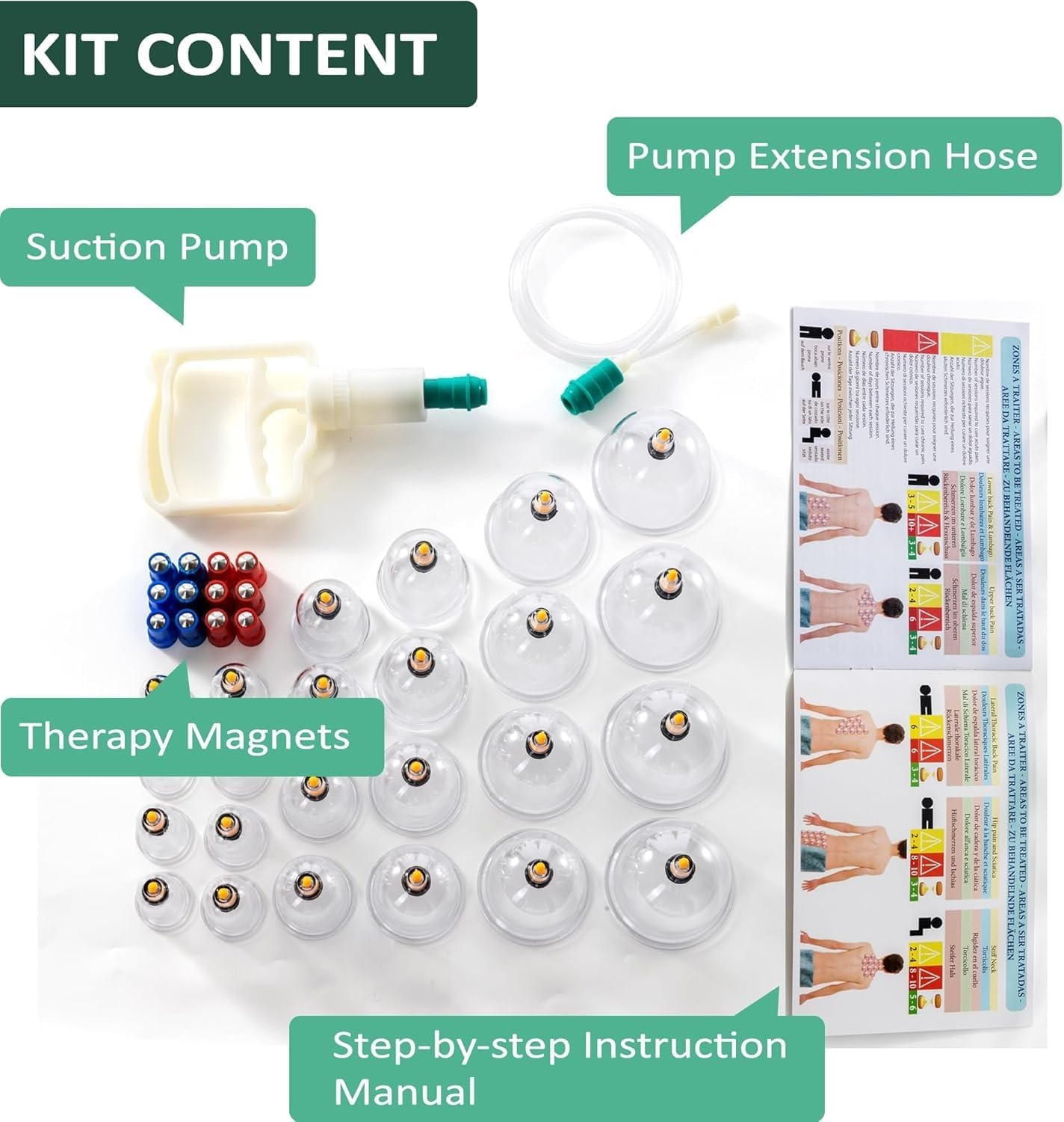 Cupping Set for Massage Therapy, 24 Cupping Therapy Cups Professional Cupping Kit for Muscle Pain Relief & Cellulite Reduction, Chinese Vacuum Cupping Set with Manual Pump for Home & Spa image number 1