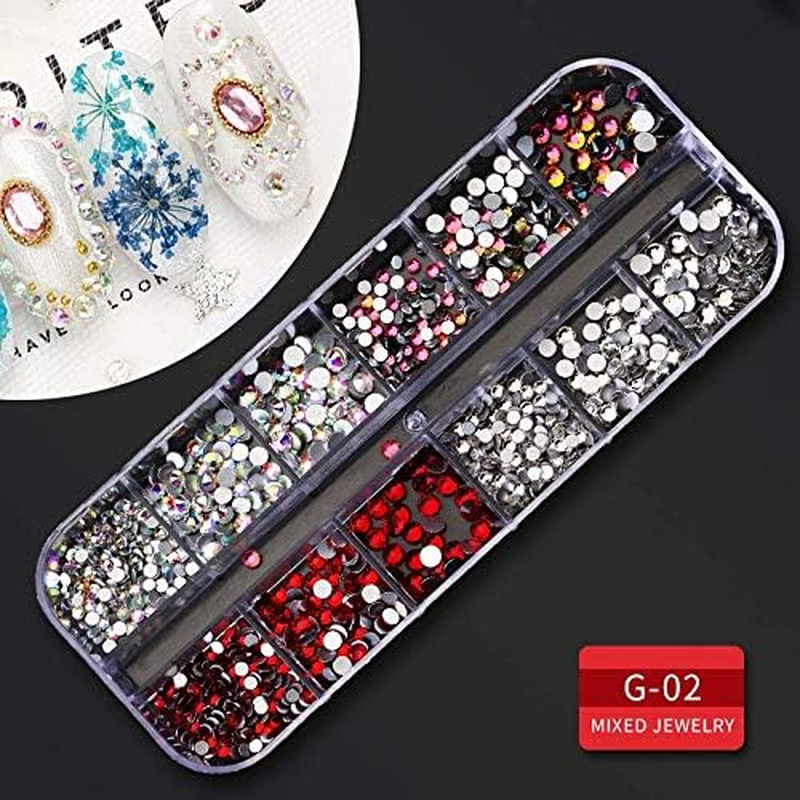 Artdone 9 Boxes Nail Rhinestones,Nail Gems Nail Diamonds,Nail Art Studs Nail Crystals Nail Sequins for Nails Kit with 1 Tweezers and 3 Pen for Nail Art Supplies Accessories image number 1