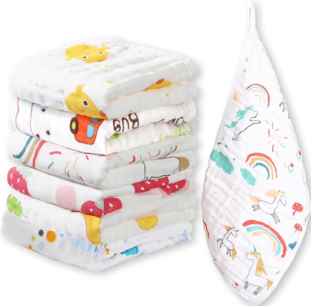 6 Pack Burp Cloths for Baby,Premium Cotton 20''X10'' Muslin Newborn Burping Rags,6 Layers Thicken Soft & Absorbent Spit up Rags,Reusable Feeding Towels Washcloths Bathing Face Towels for Boys Girls image number 5