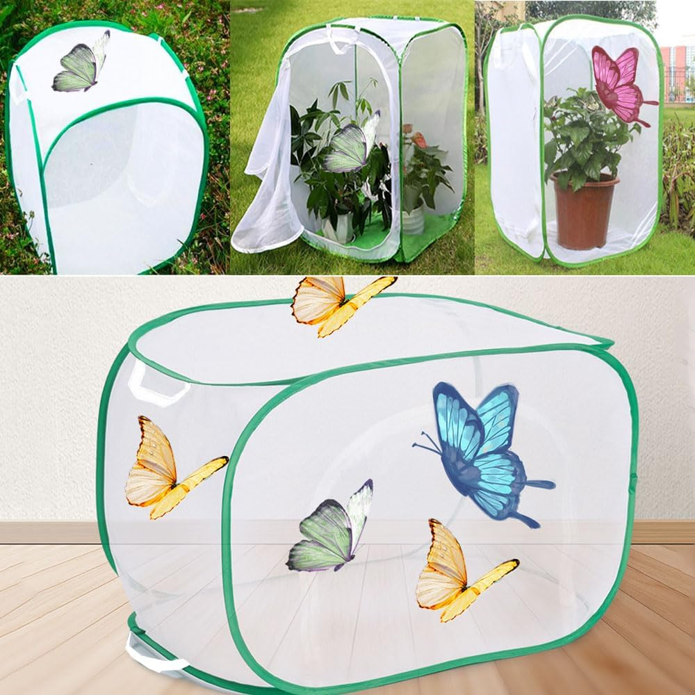 40&times;40&times;60Cm Foldable Mesh Butterfly Habitat Cage, Insect and Butterfly Habitat Cage, Stick Insect Enclosure, Portable Insect Terrarium with Viewing Window, Easy Storage and Transport(Green)