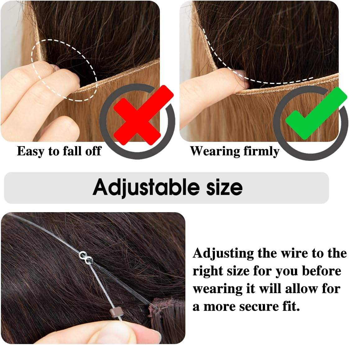 SARLA Short 14" Dark Brown Halo Hair Extension Secret Wire Hidden Hair Wavy 4.3Oz Synthetic Wavy Curly Natural Hairpieces Hair Piece (M04, 6# Dark Brown) image number 5