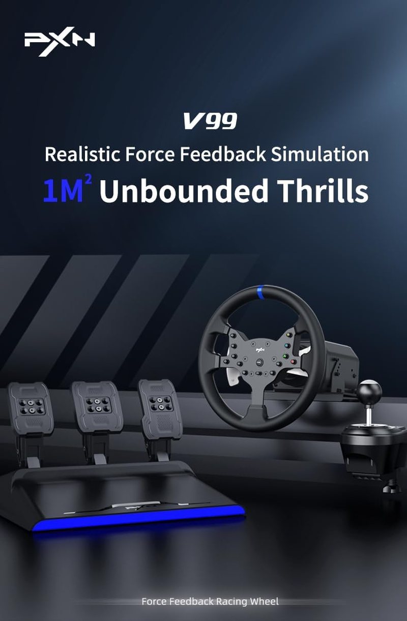 PXN V99 Racing Simulation Set: Force Feedback Wheel, 6+1 Gear Stick, Adjustable Pedals for PC, PS3, PS4, Xbox, Nintendo Switch image number 2