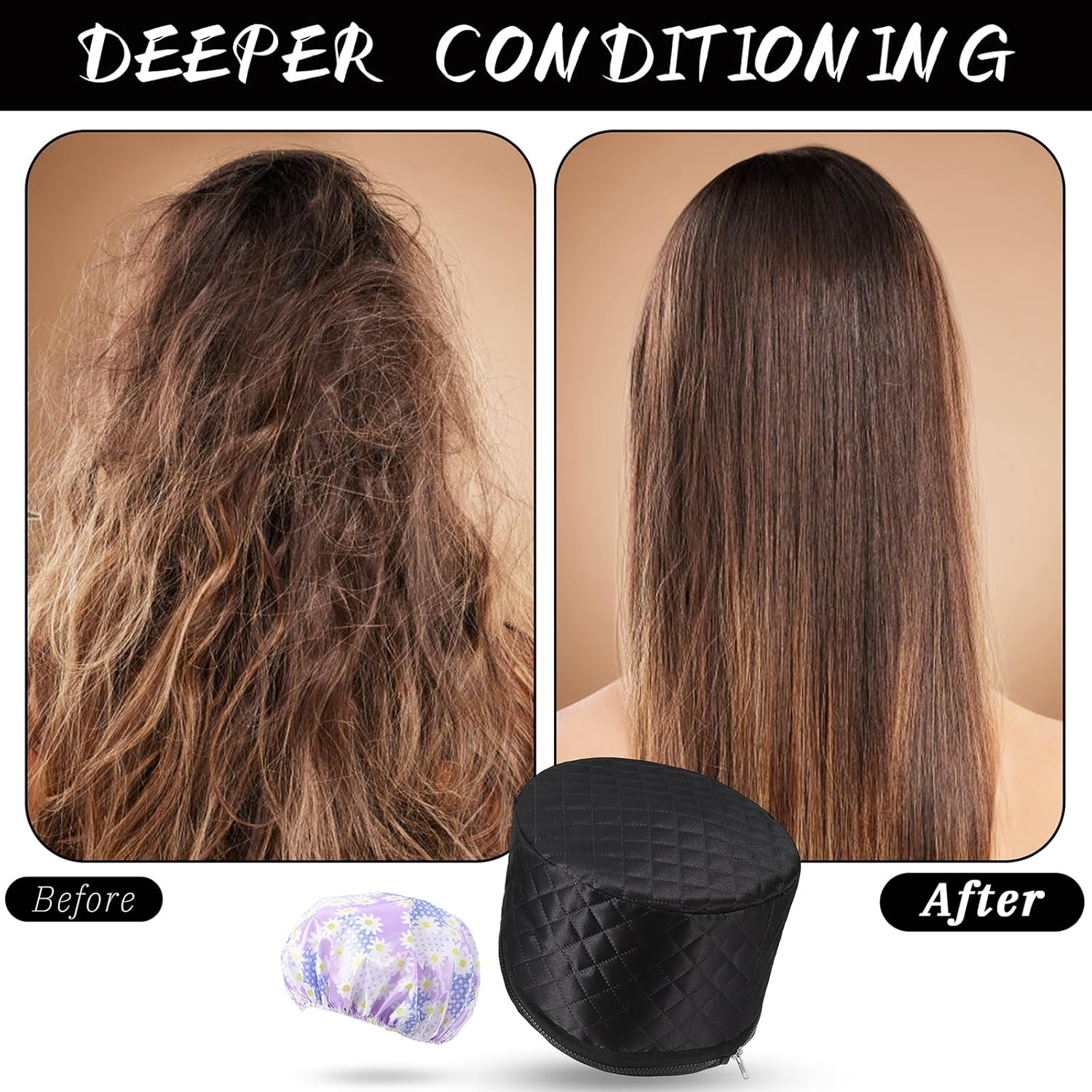 LUTIVI Thermal Deep Treatment Hat Steam Hood Hair Mask Heating Hood with 2 Temperature Modes for Spa, Salon, Home - Black image number 3